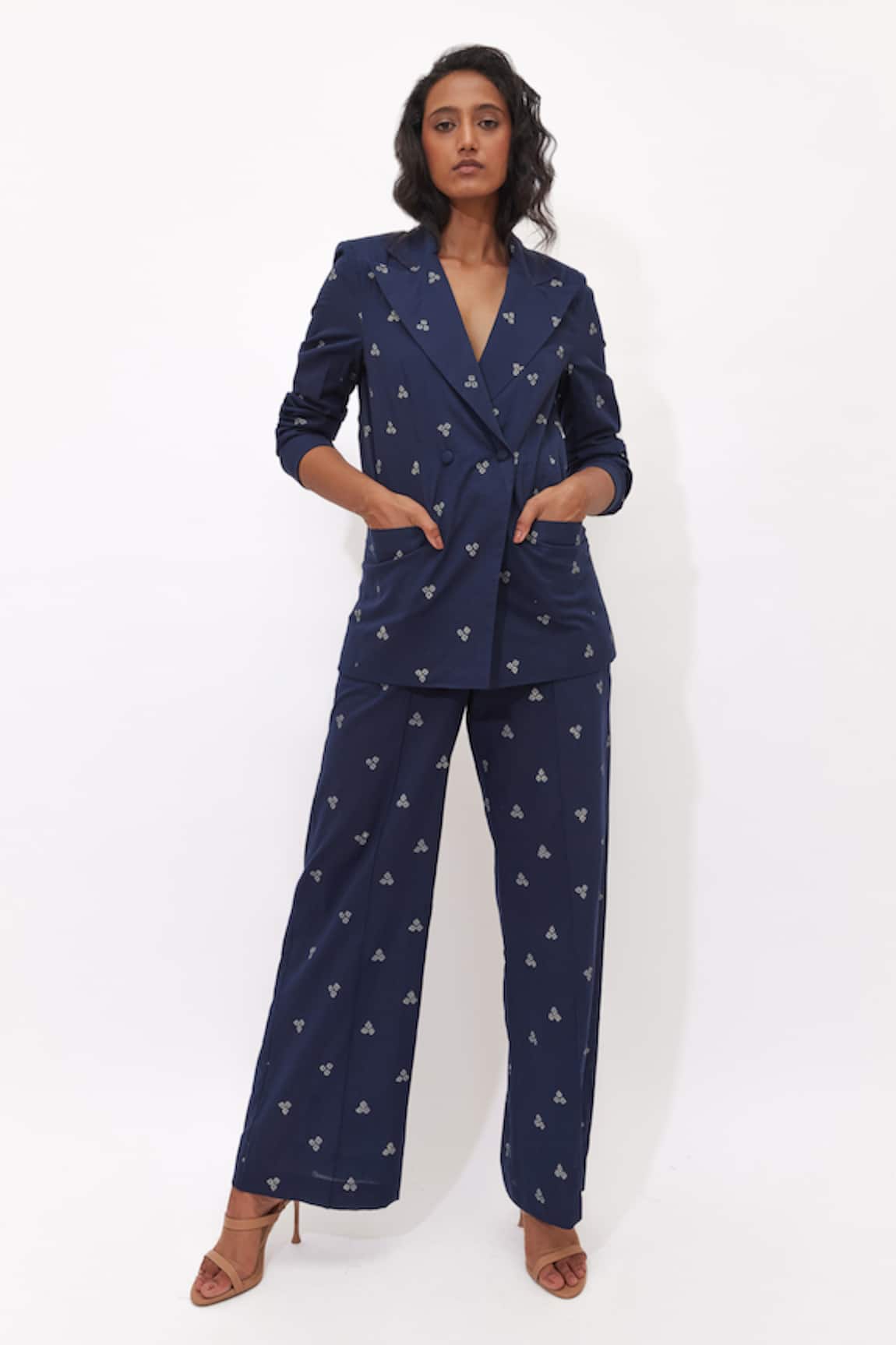 Aapro Rea Multi Colour Hand Block Printed Blazer Set 