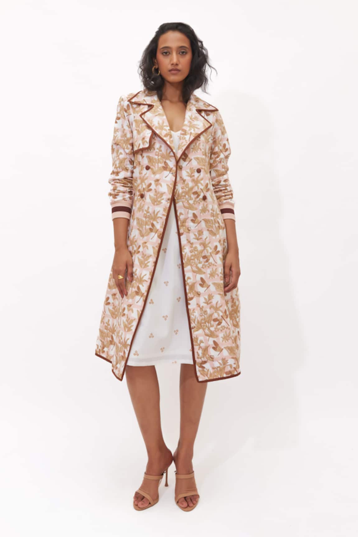 Aapro Siora Multi Colour Trench Coat & Slip Dress Set 