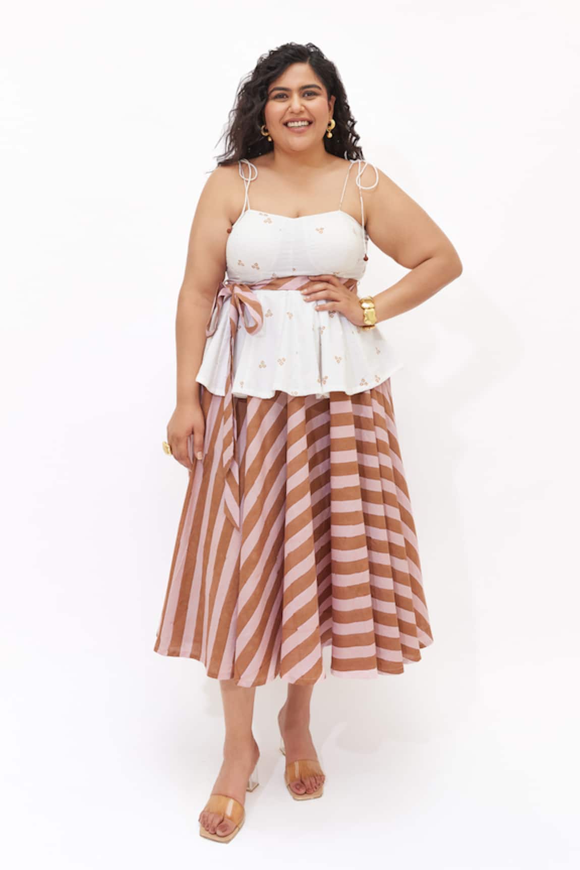 Aapro Terra Multi Colour Peplum Top & Skirt Set 