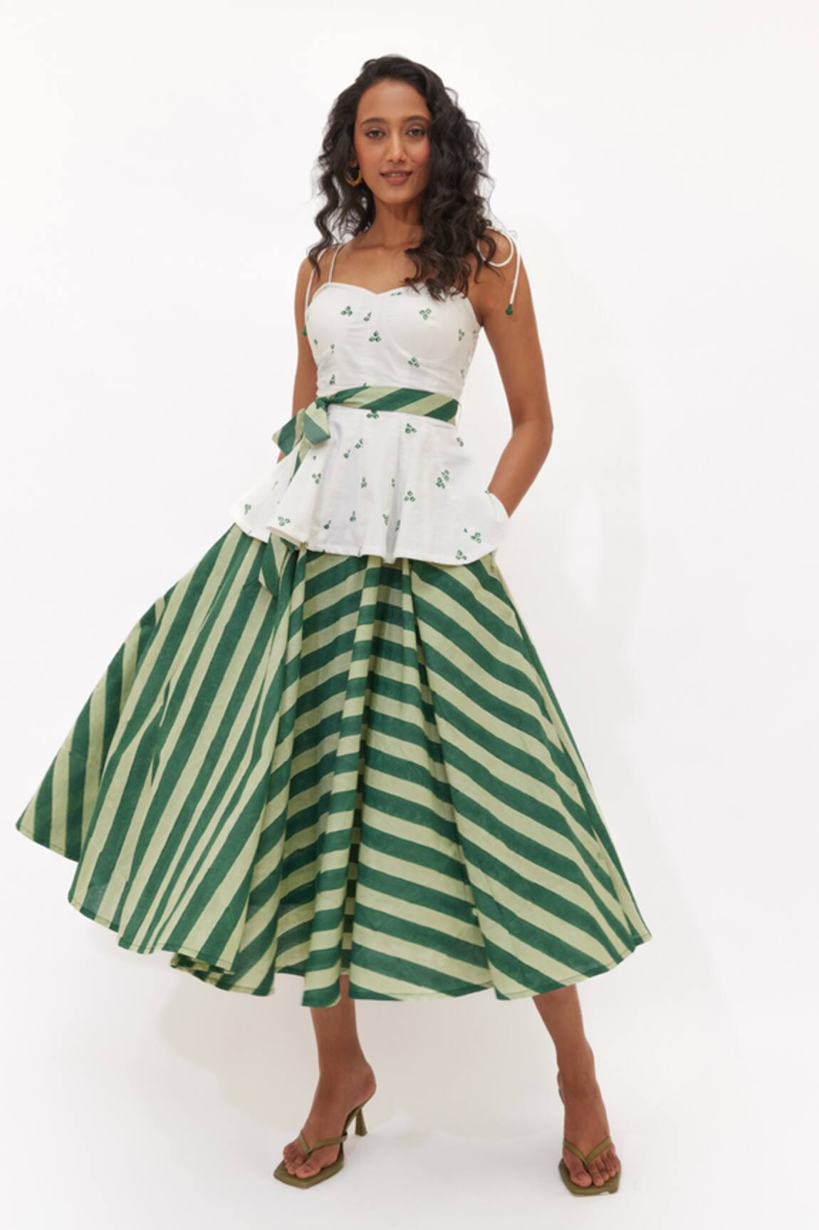Aapro Sylva Peplum Top & Striped Skirt Set 