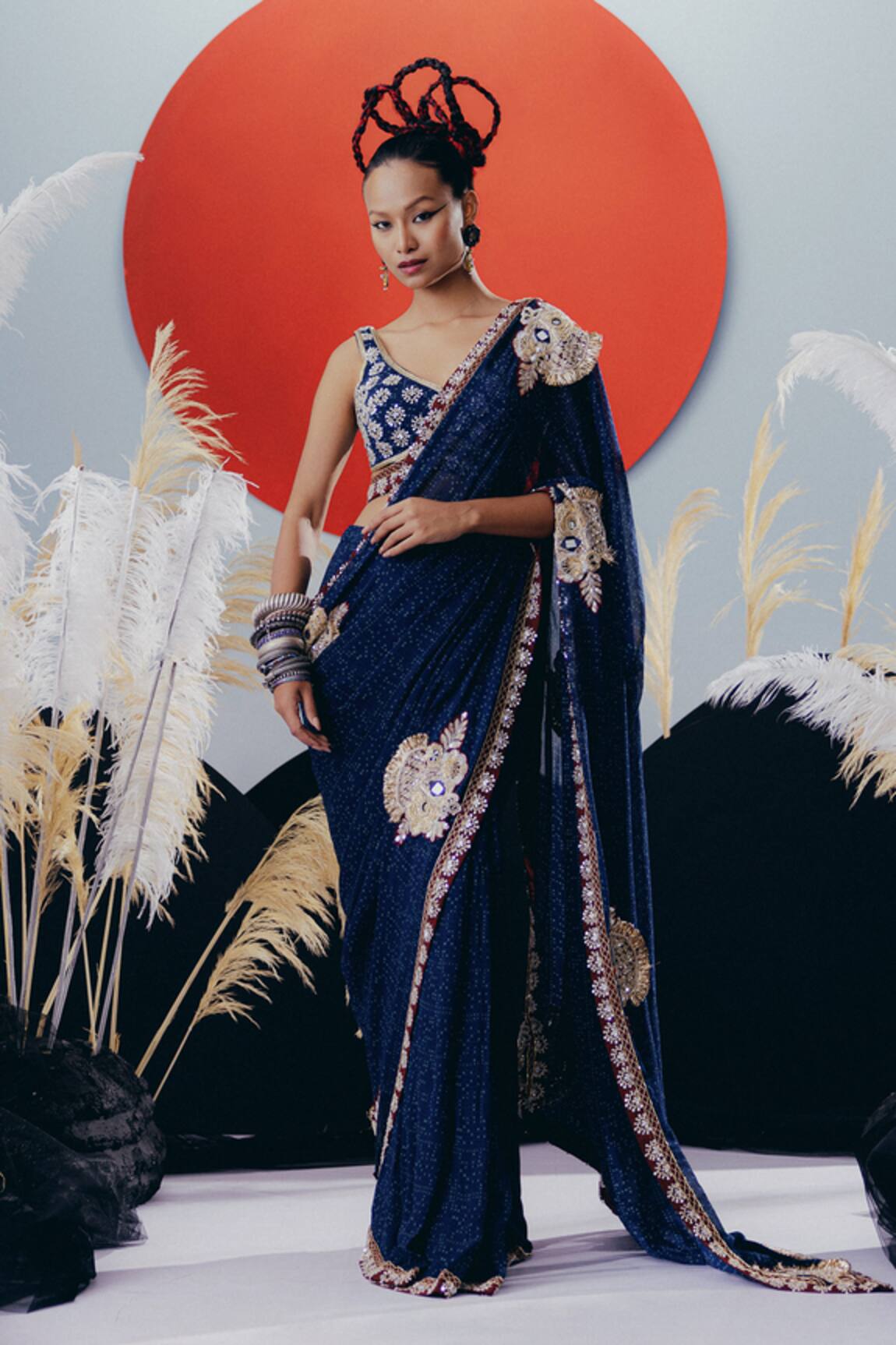 Krisha Sunny Ramani Designer Pre-Draped Saree with Blouse 