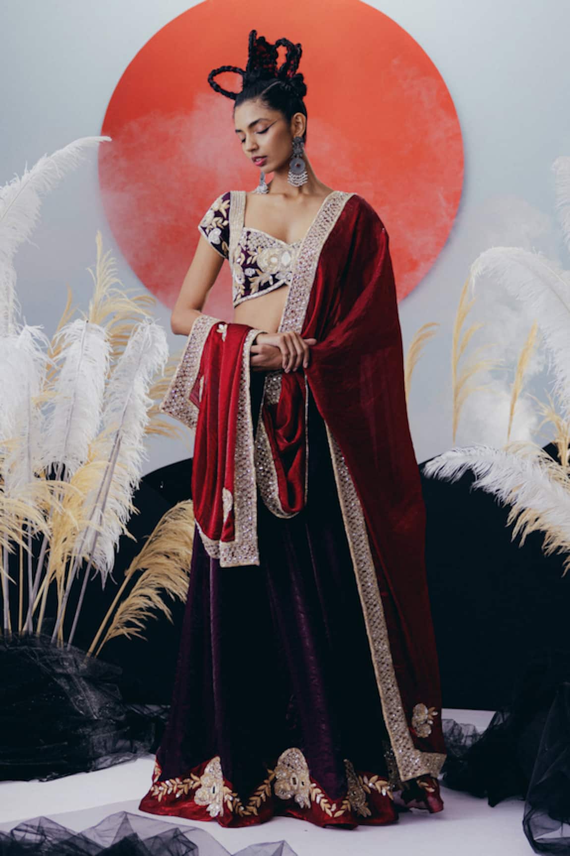 Krisha Sunny Ramani Designer Maroon Lehenga Set 