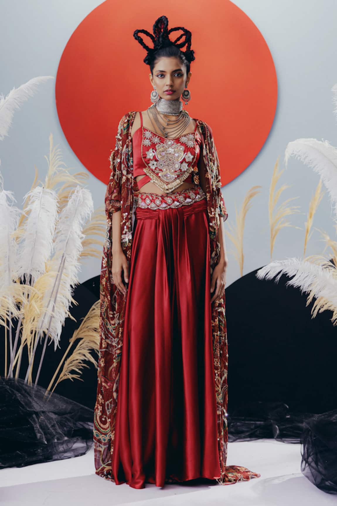 Krisha Sunny Ramani Maroon Sequined Blouse & Pant Set 