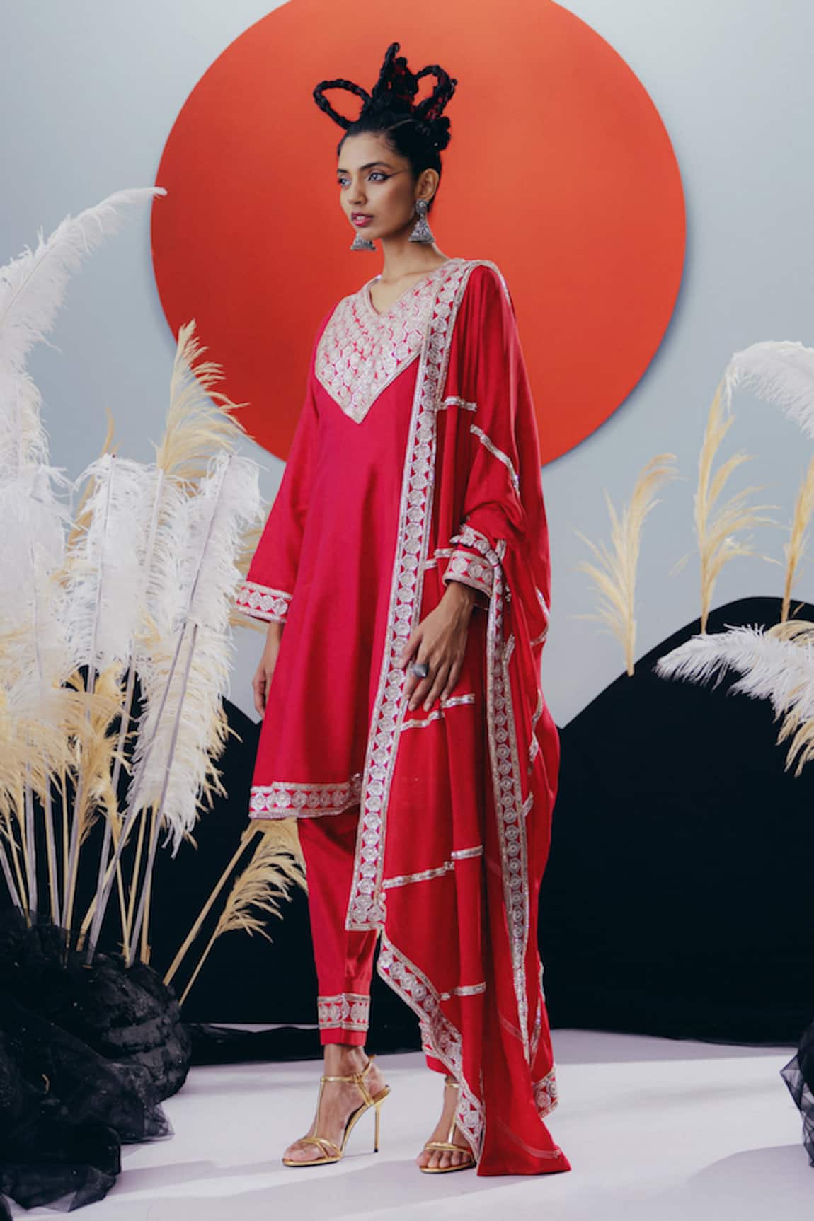 Krisha Sunny Ramani Pink Sequined Kurta Set 