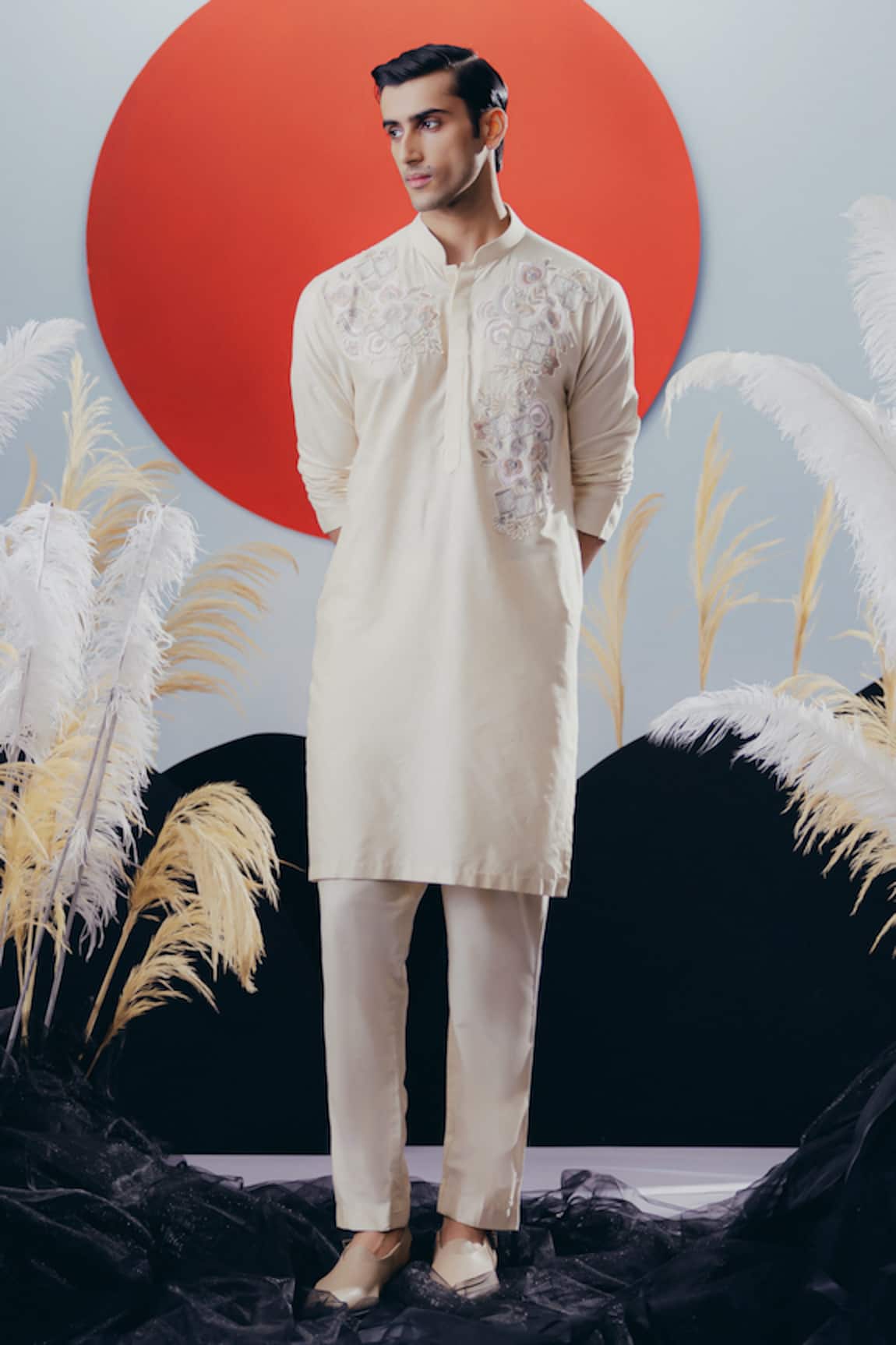 Krisha Sunny Ramani Designer Ivory Kurta Pant Set 