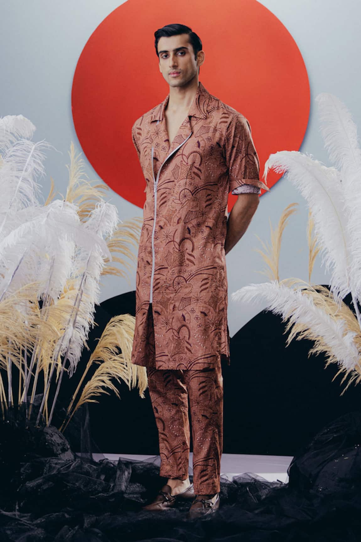 Krisha Sunny Ramani Brown Printed Kurta & Pant Set 