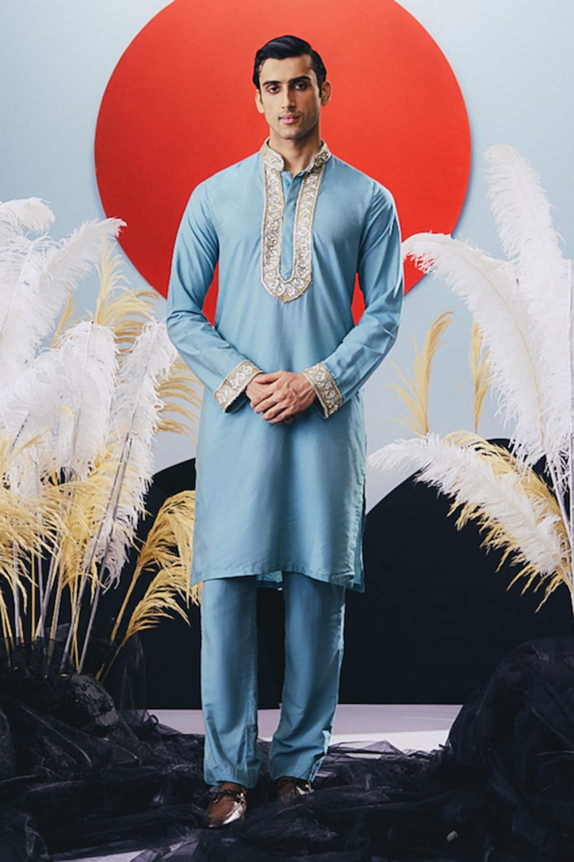Krisha Sunny Ramani Designer Blue Cotton Silk Kurta Set 