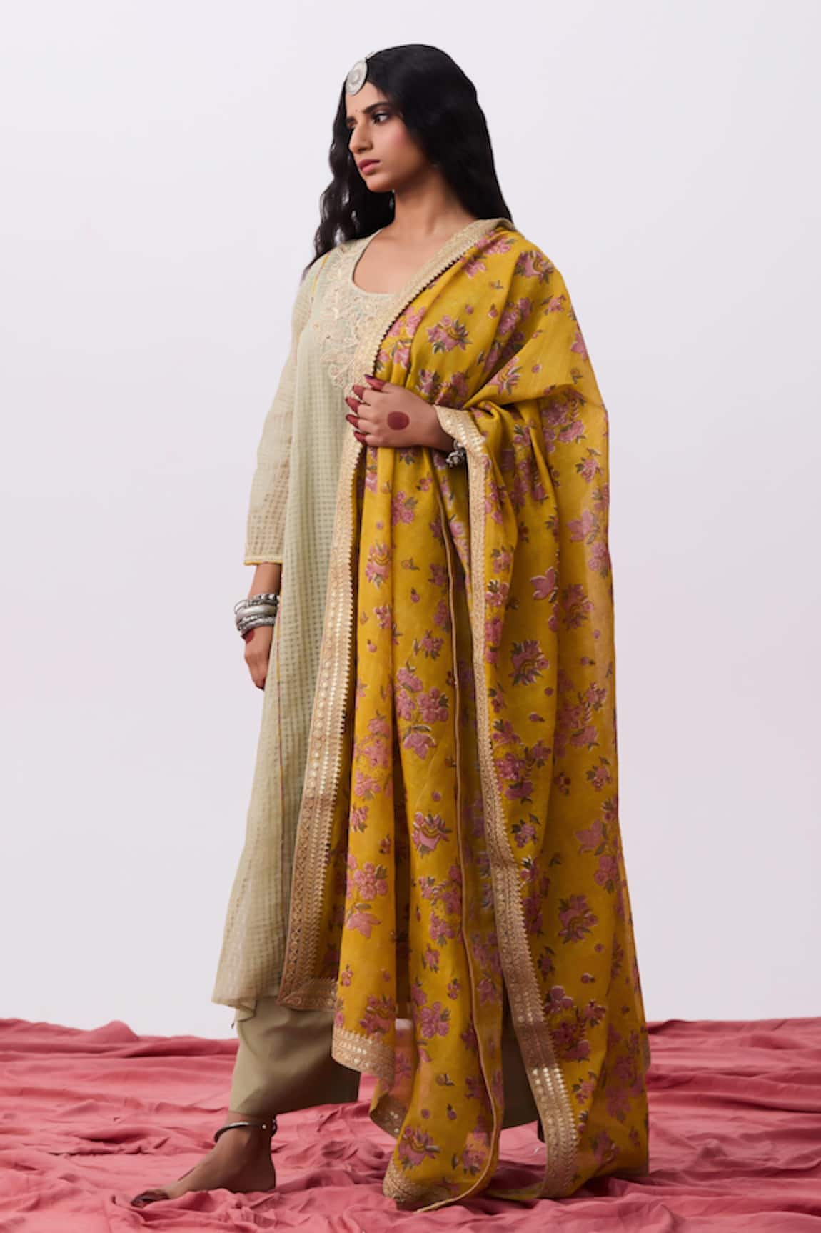 Pants And Pajamas Embroidered Chanderi Kurta 