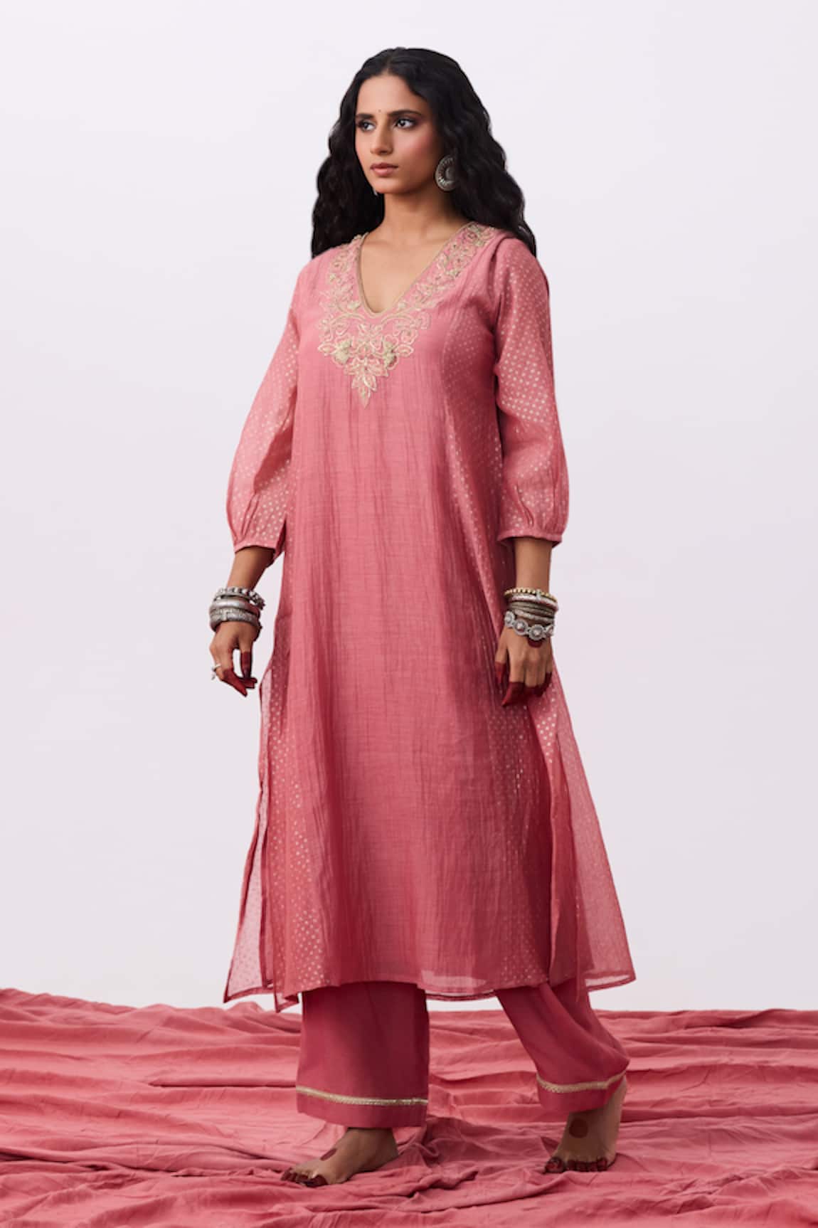 Pants And Pajamas Pink Embroidered Pant 