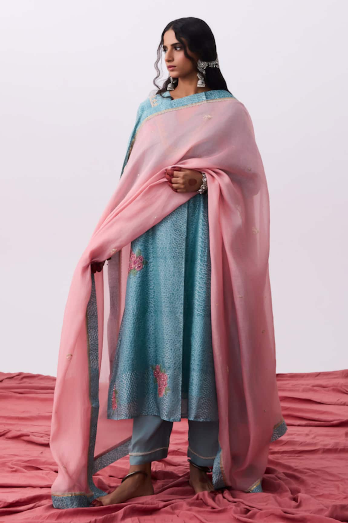 Pants And Pajamas Chanderi Embroidered Dupatta 