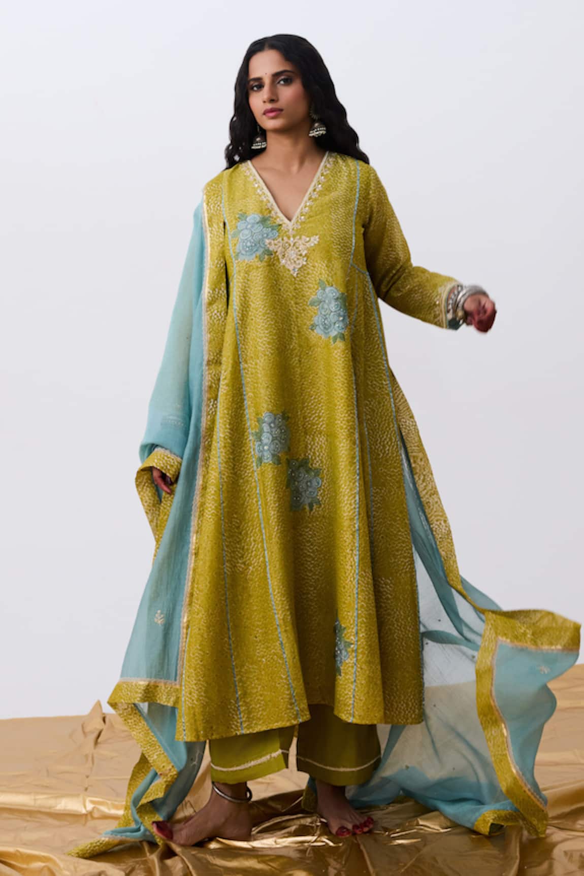 Pants And Pajamas Chanderi Embroidered Kurta 