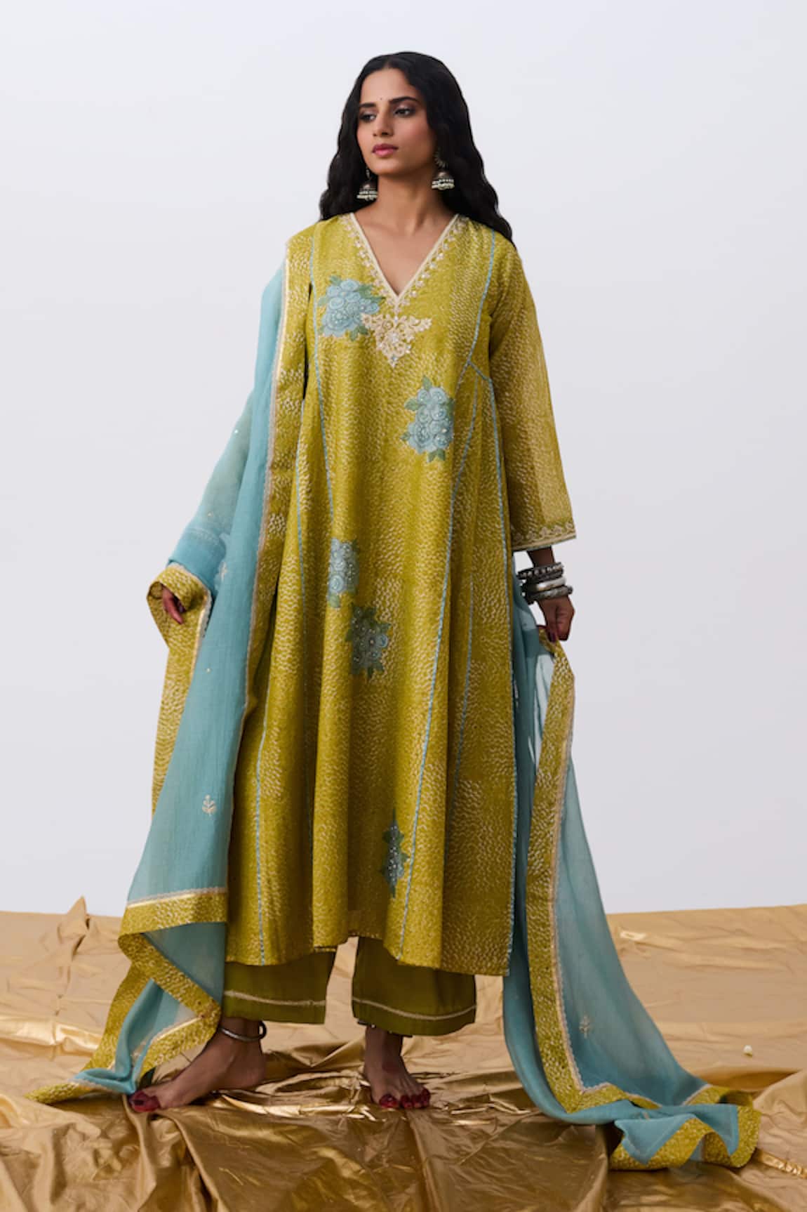 Pants And Pajamas Designer Green Cotton Silk Pant 
