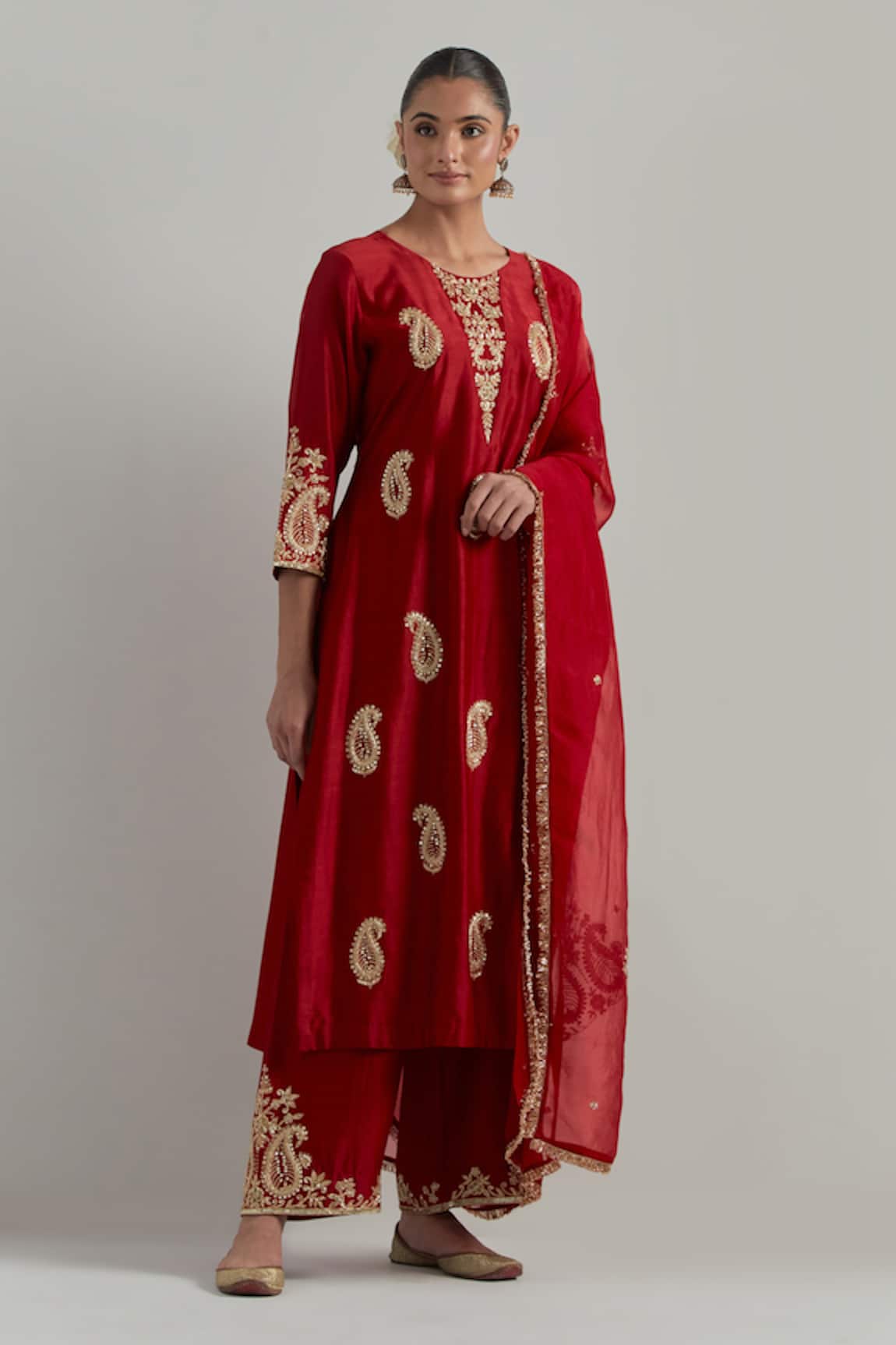 Ikshita Choudhary Red Hand Embroidered Chanderi Kurta Set 