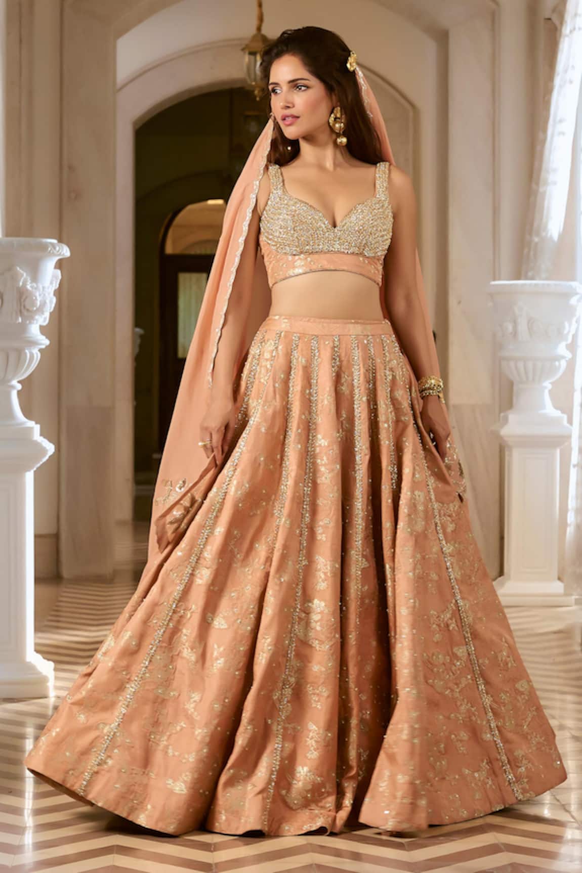 Paulmi And Harsh Onion Pink Zardozi Lehenga Set 