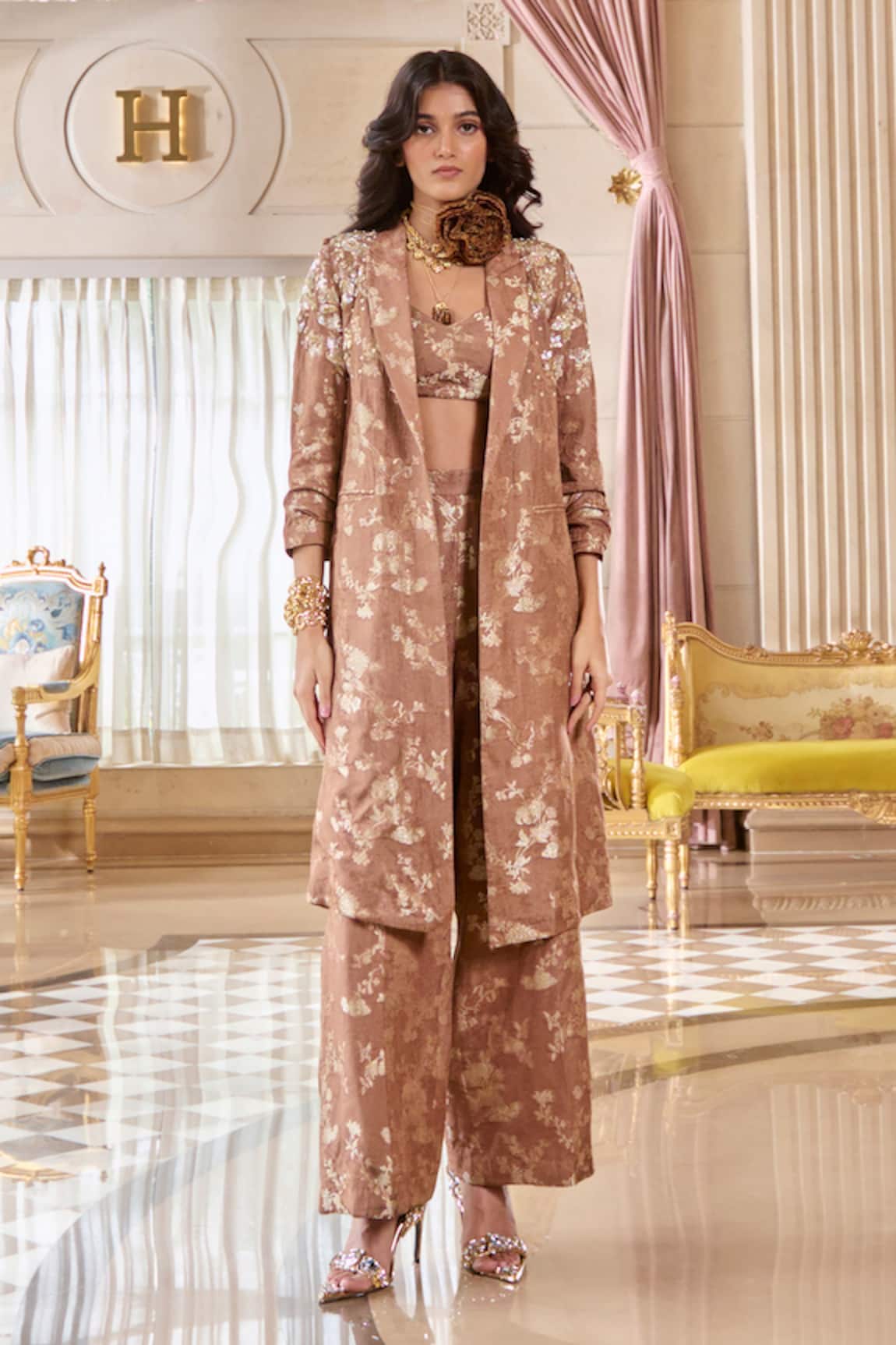 Paulmi And Harsh Mocha Brown Jacquard Co-ord Set 