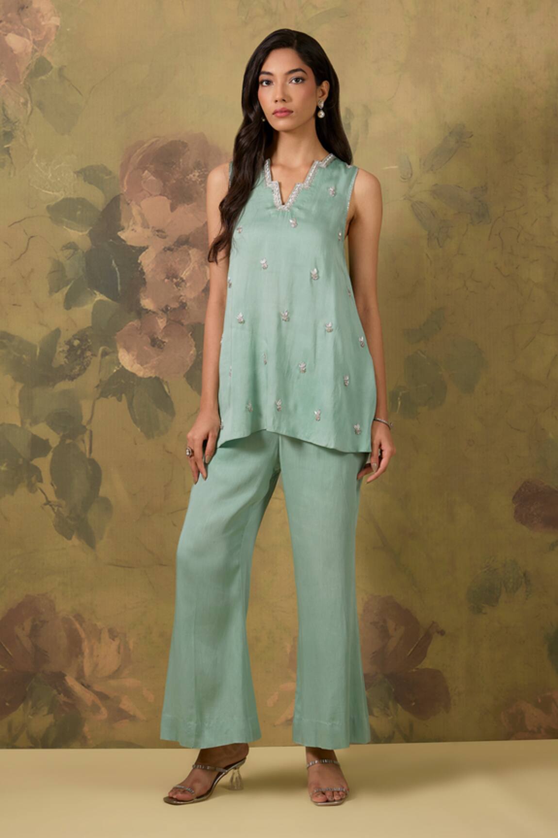 House Of TA-YA Embroidered Top & Pant Set 