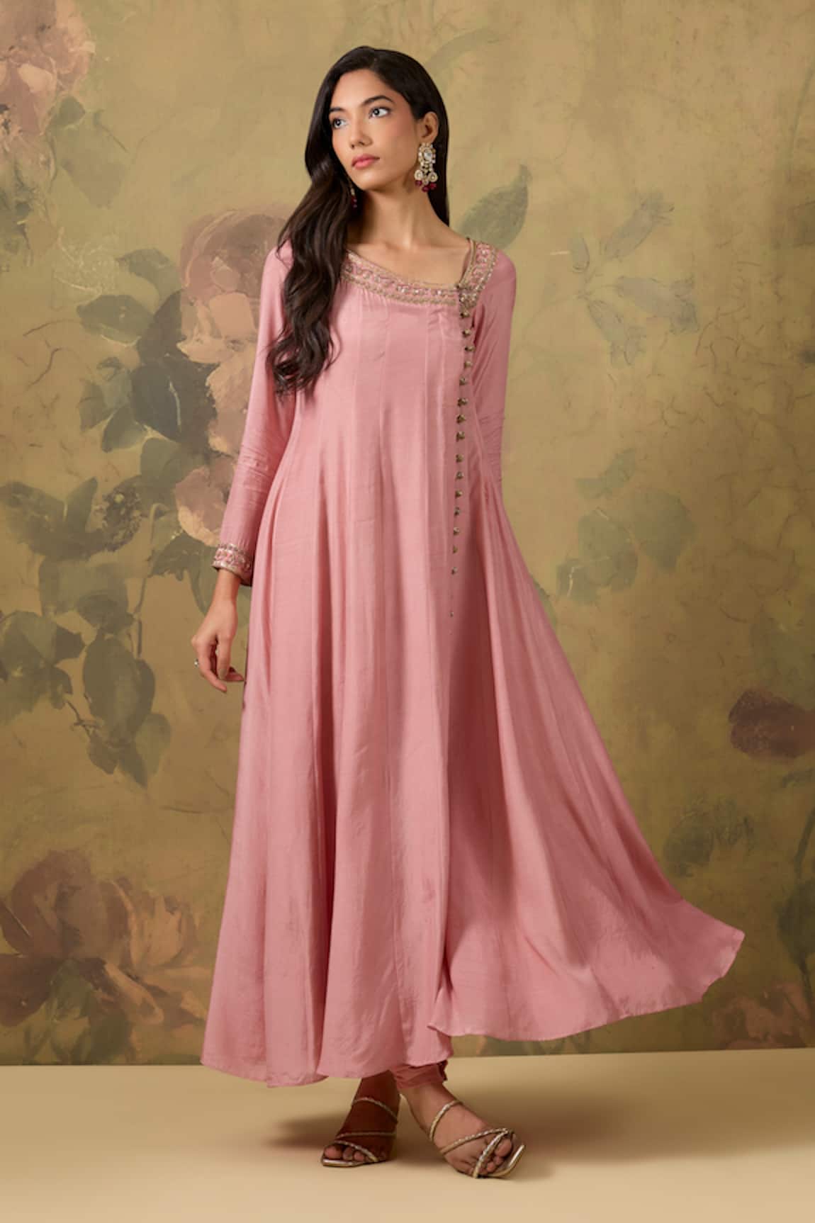 House Of TA-YA Pink Muslin Anarkali & Chudidaar Set 