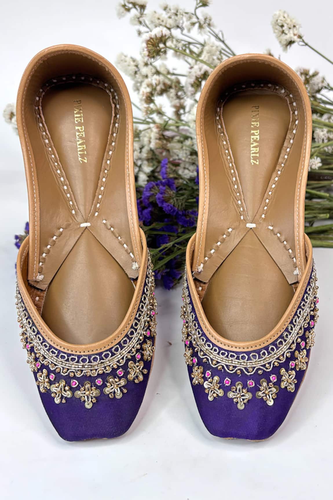 Pixie Pearlz Midnight Bloom Hand Embroidered Silk Jutti 
