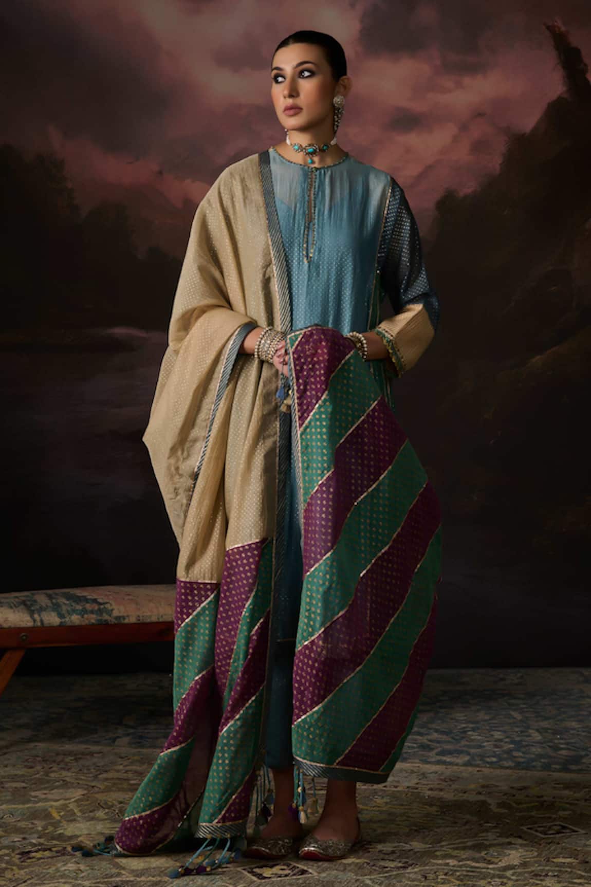 Swatti Kapoor Tahira Colorblock Woven Dupatta 