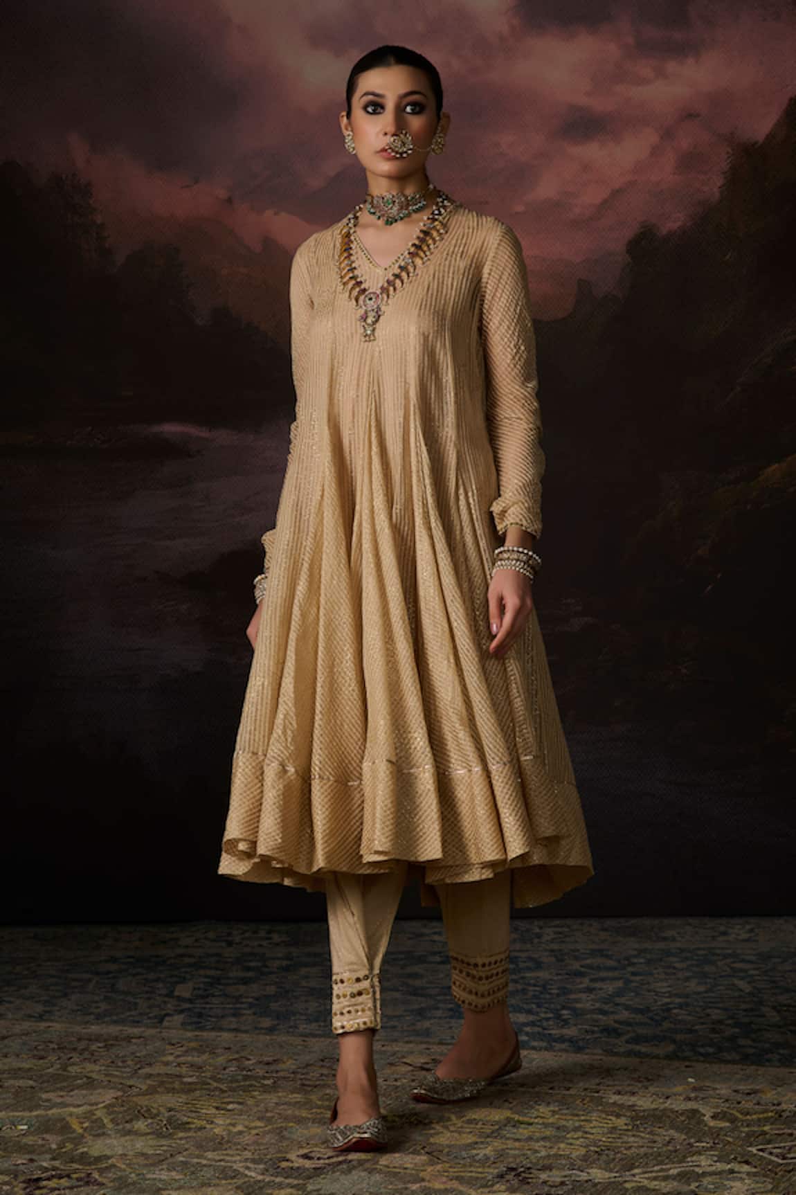 Swatti Kapoor Daania Stripe Woven Anarkali 