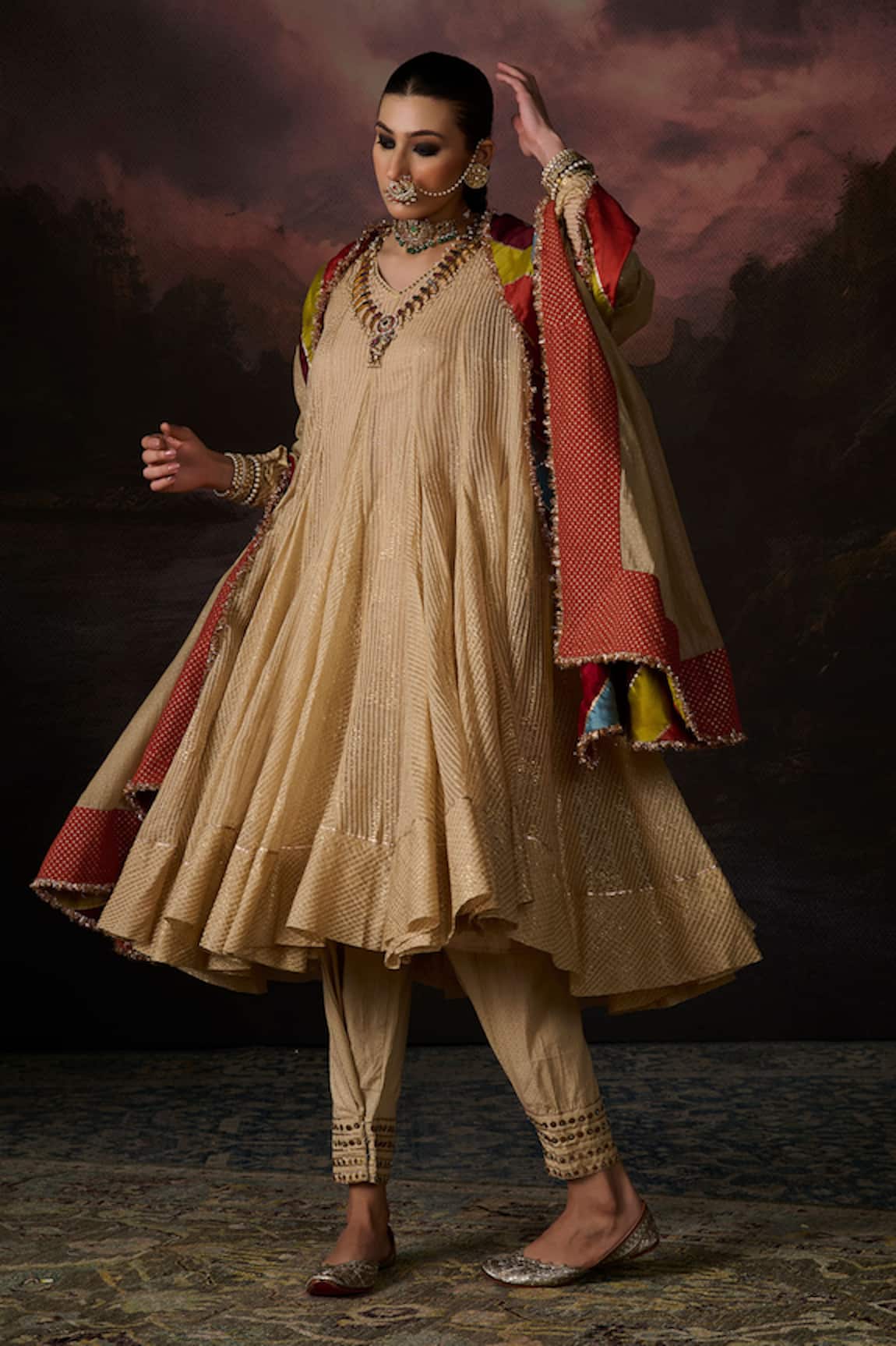 Swatti Kapoor Daania Stripe Woven Anarkali Set 