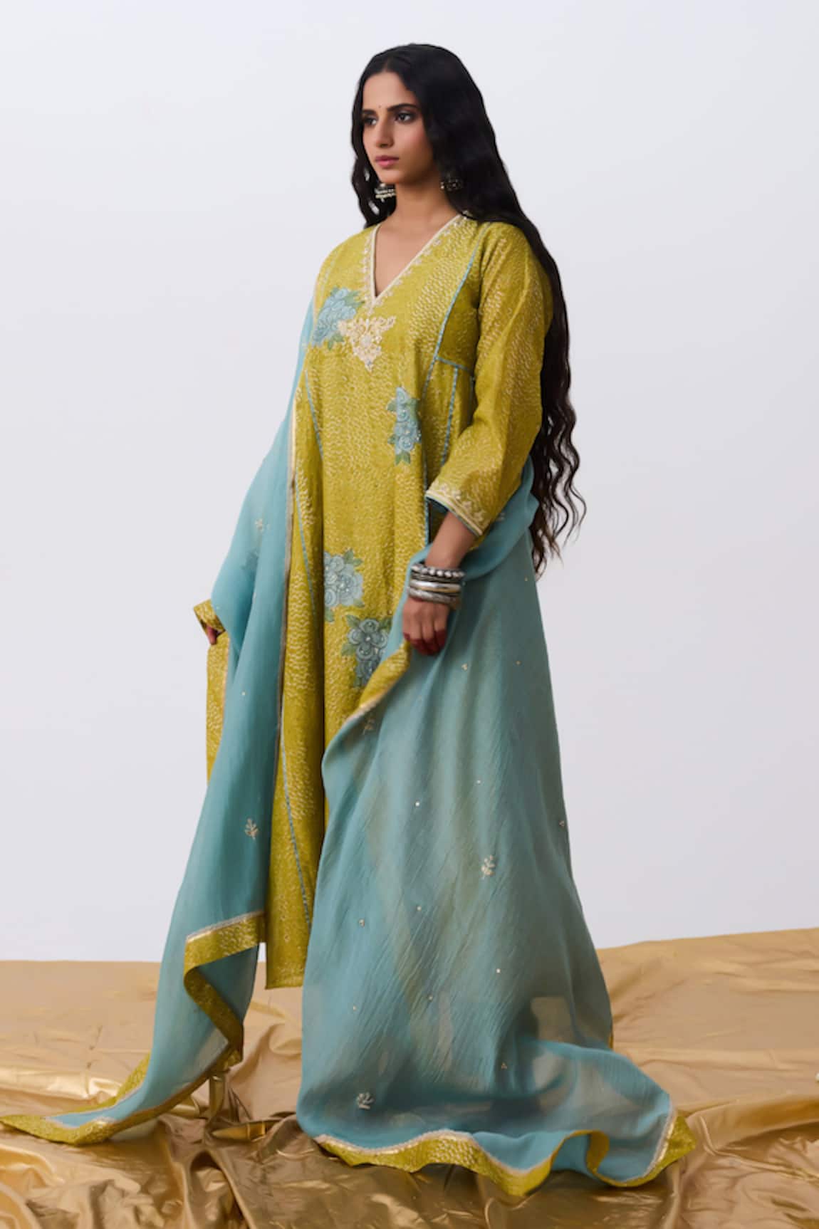 Pants And Pajamas Chanderi Embroidered Dupatta 