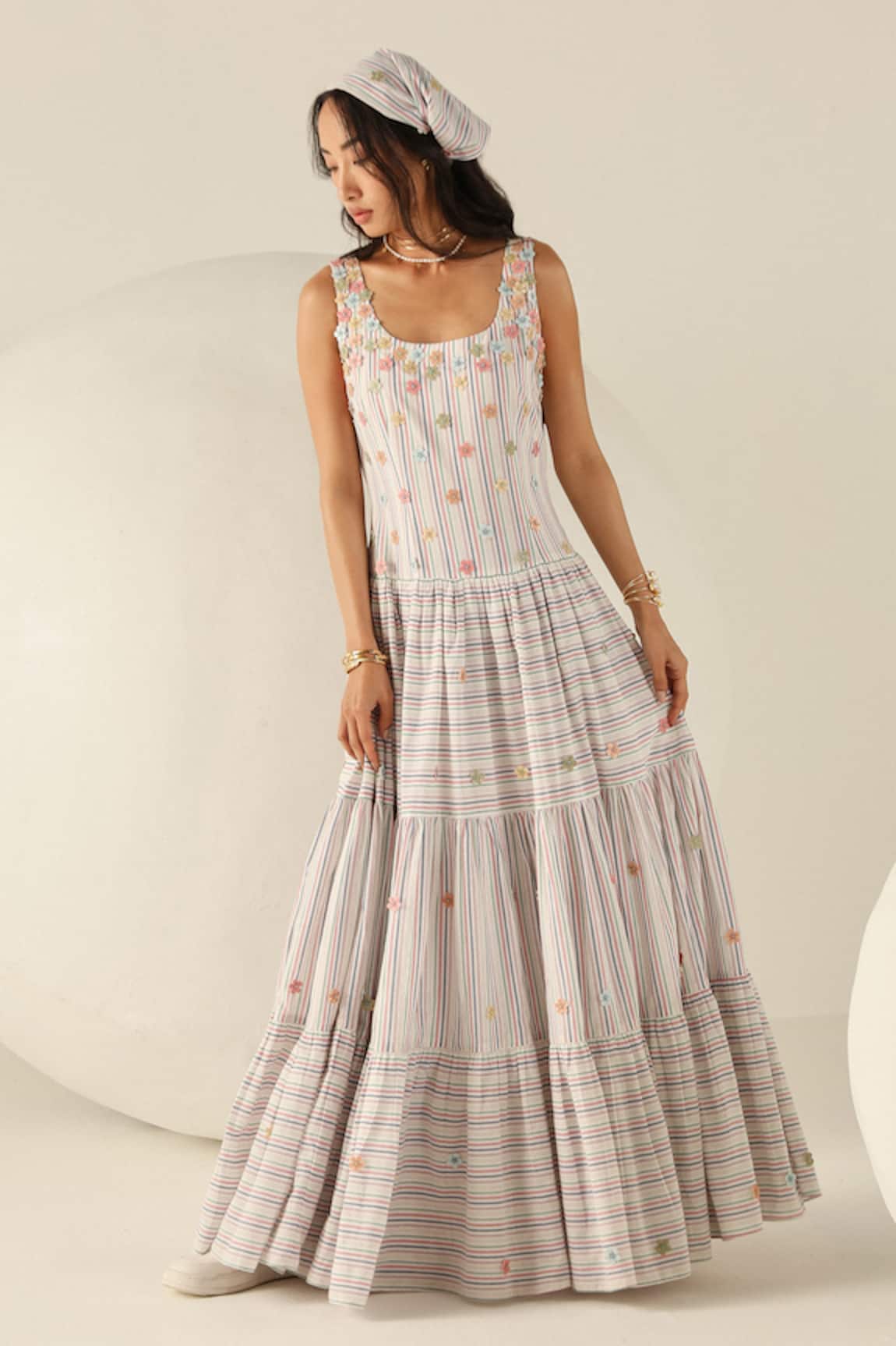 House Of Zeniaa Lily Multicolored Tiered Maxi Dress 