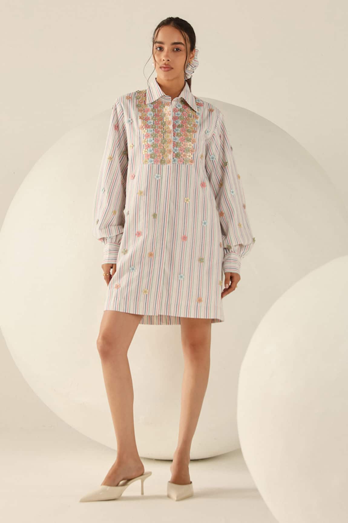 House Of Zeniaa Stella Multicoloured Striped Shirt Dress 