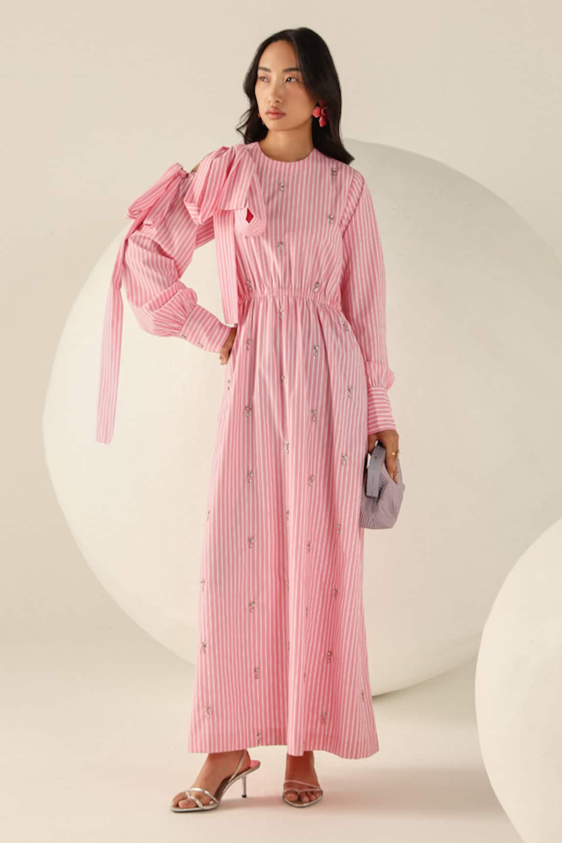 House Of Zeniaa Amelia Pink Striped Maxi Dress  