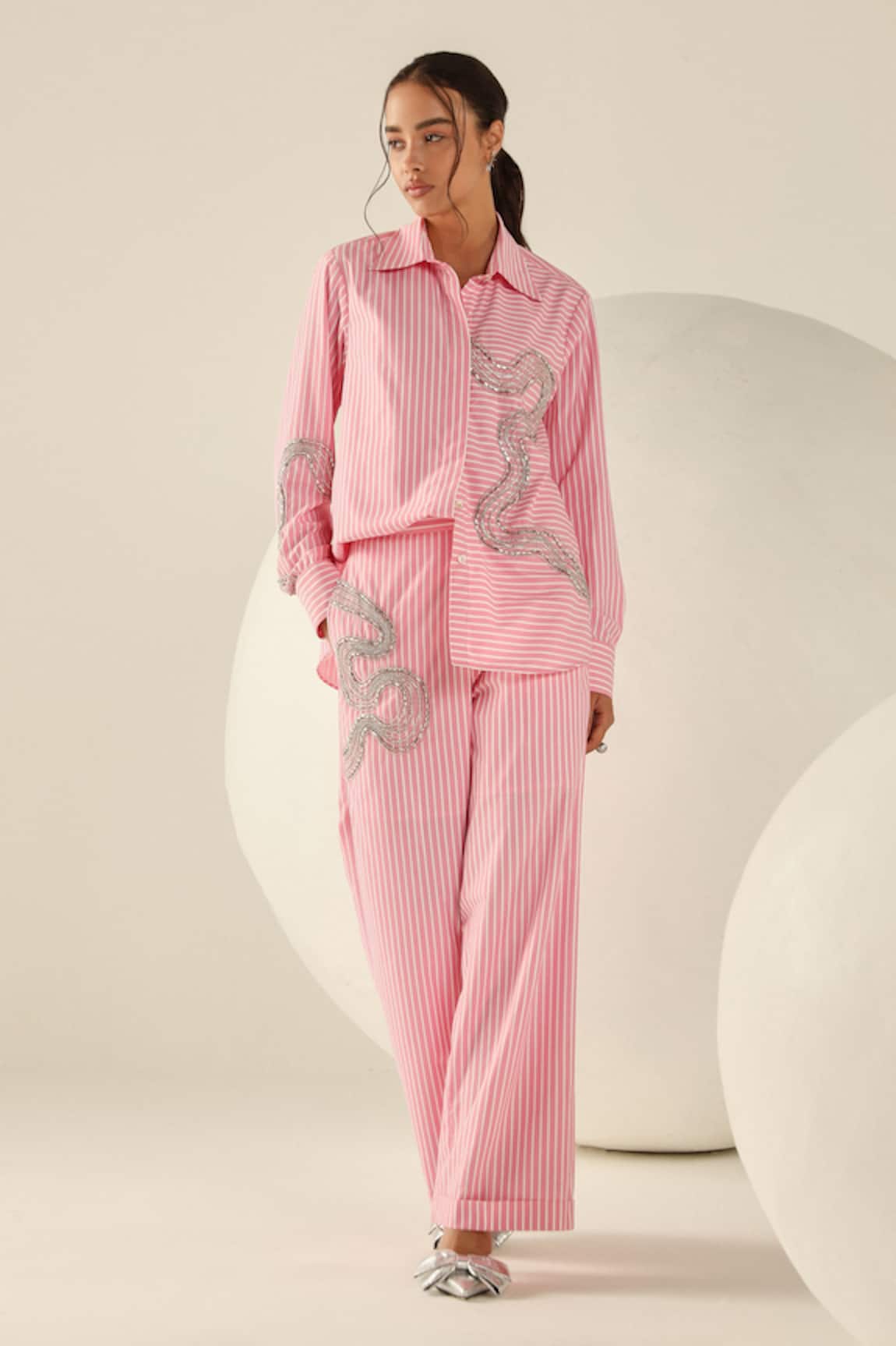 House Of Zeniaa Audrey Pink Striped Button-Up Shirt 