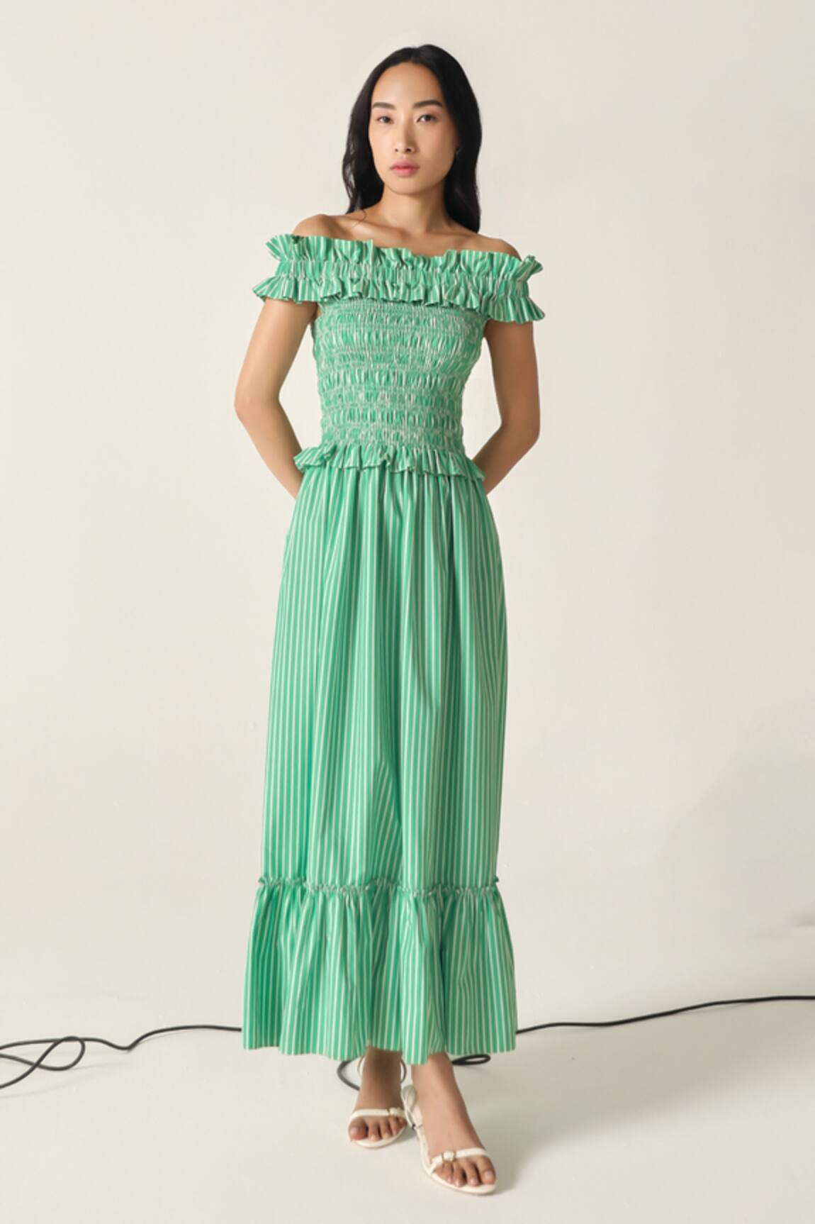 House Of Zeniaa Pastel Striped Smocked Donna Dress 