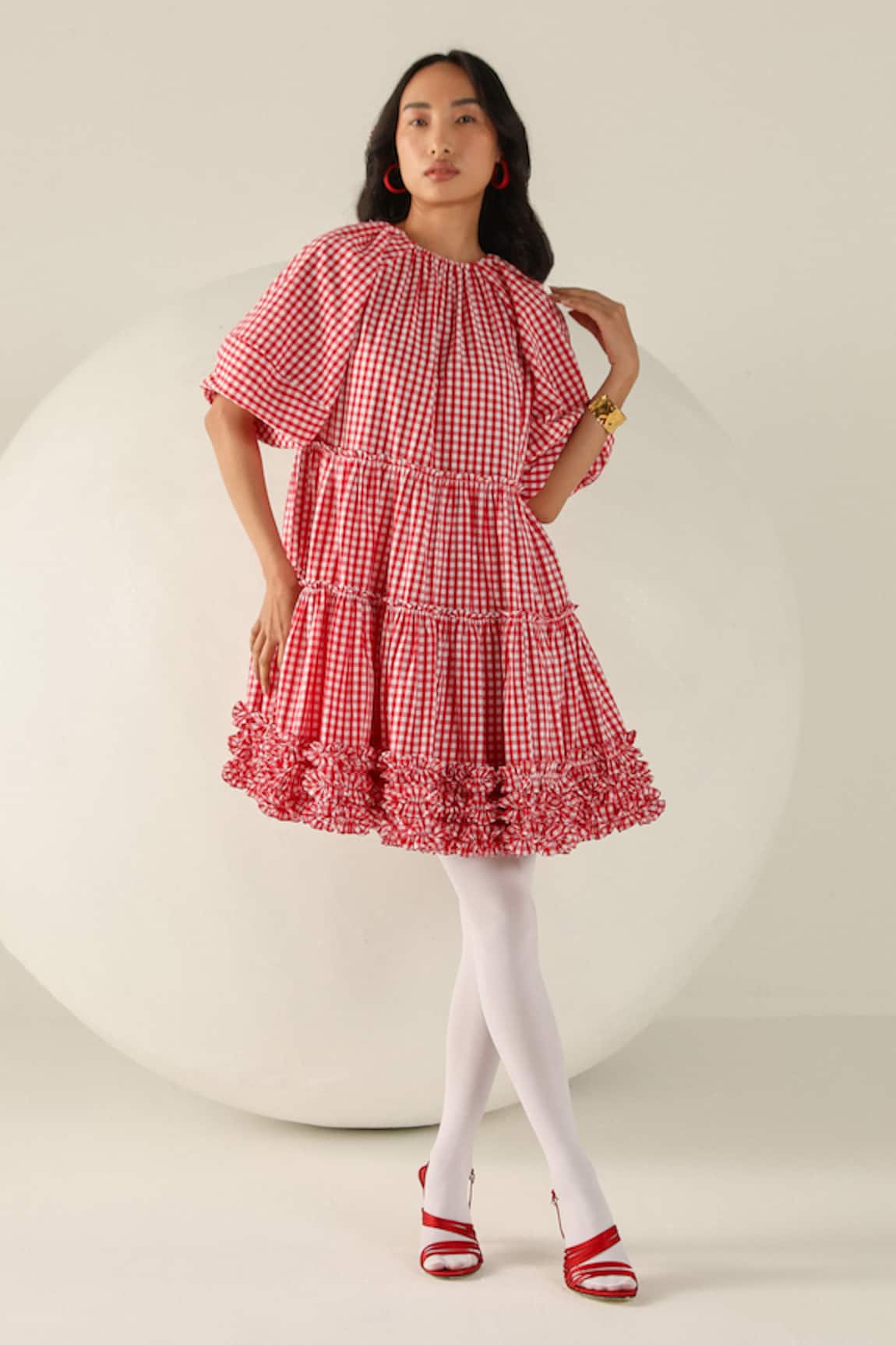 House Of Zeniaa Emily Gingham Ruffle Dress 