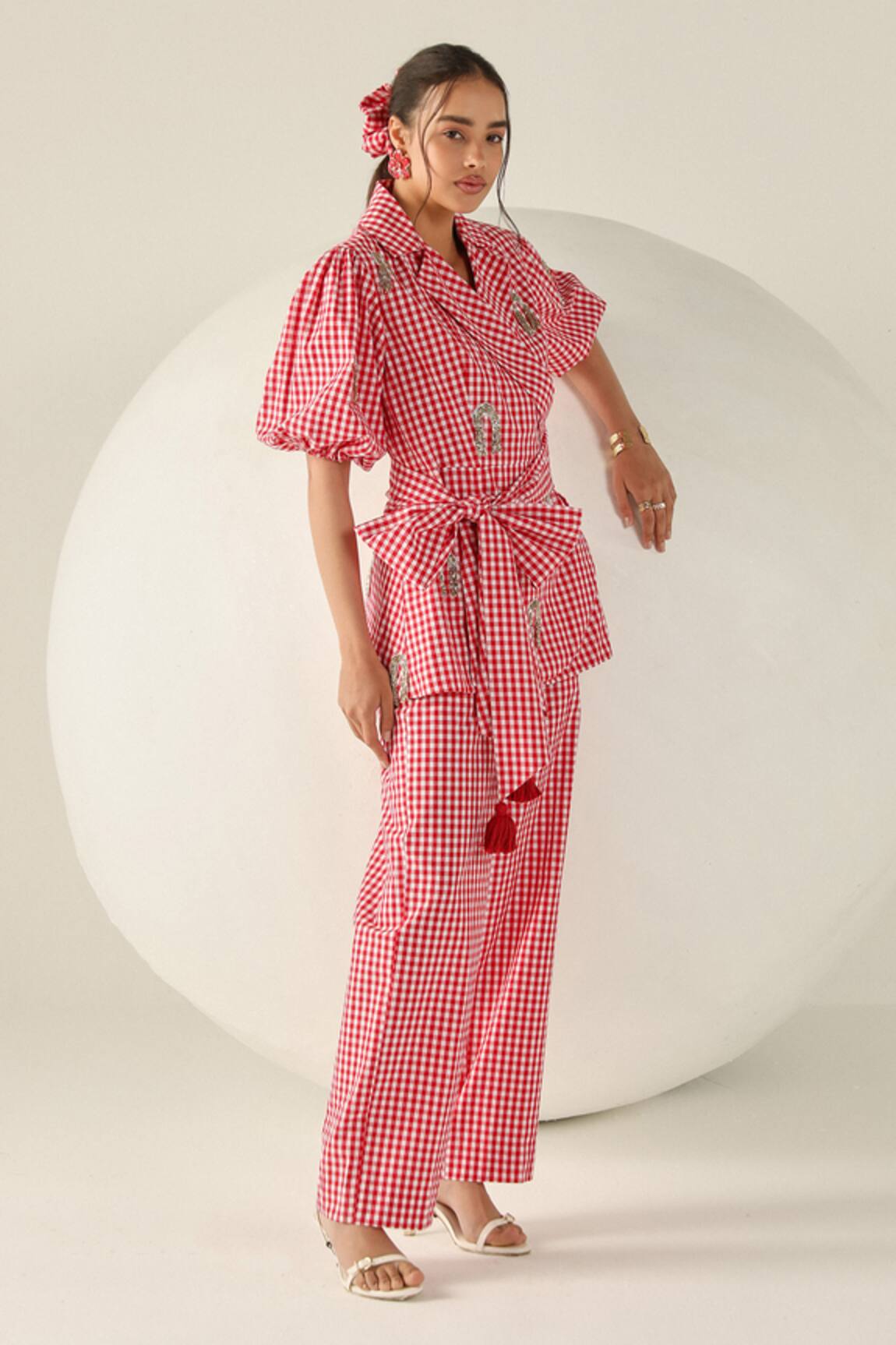 House Of Zeniaa Riley Red & White Checkered Wrap Top 