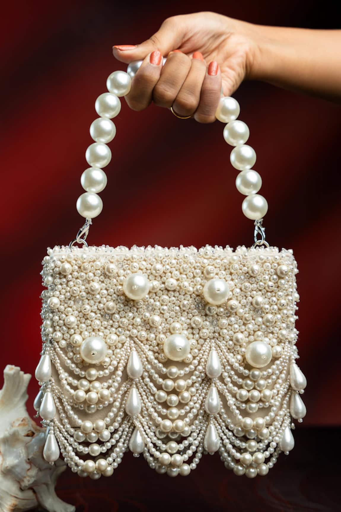 Nayaab By Sonia Oyster Kasse Ivory Clutch 