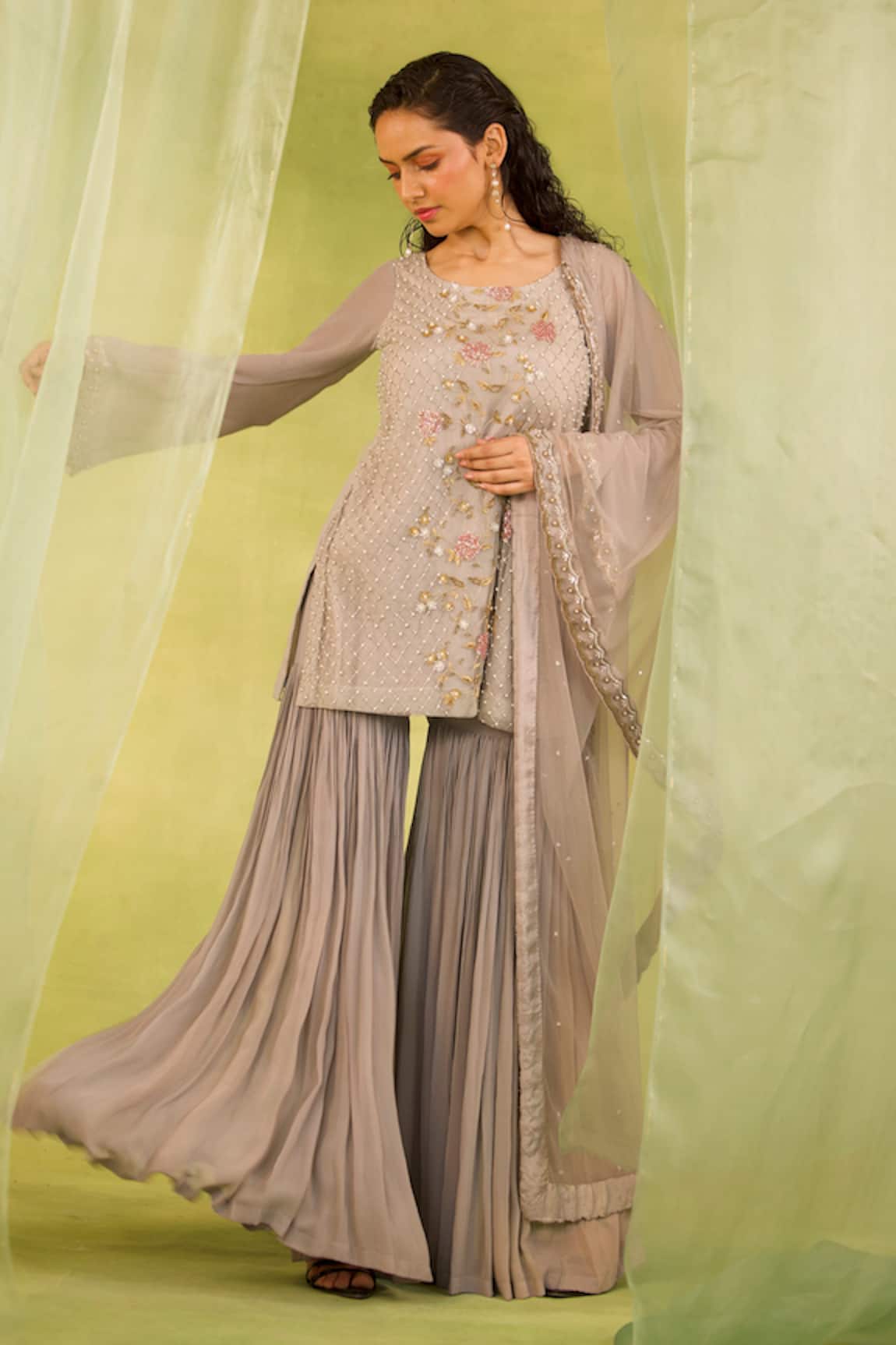 Radha Sharma Hand Embroidered Kurta Gharara Set 
