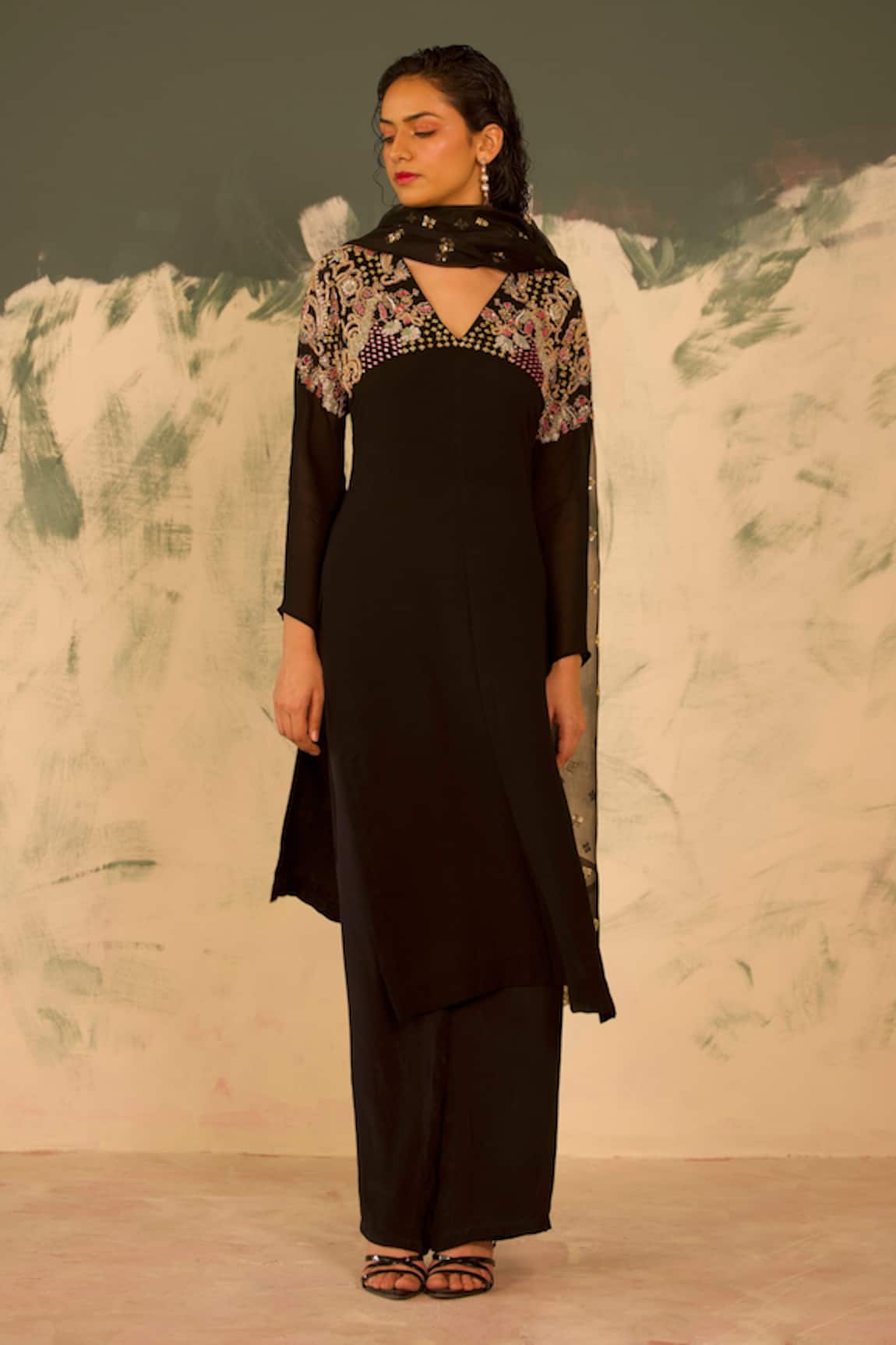 Radha Sharma Embroidered Yoke Kurta Palazzo Set 