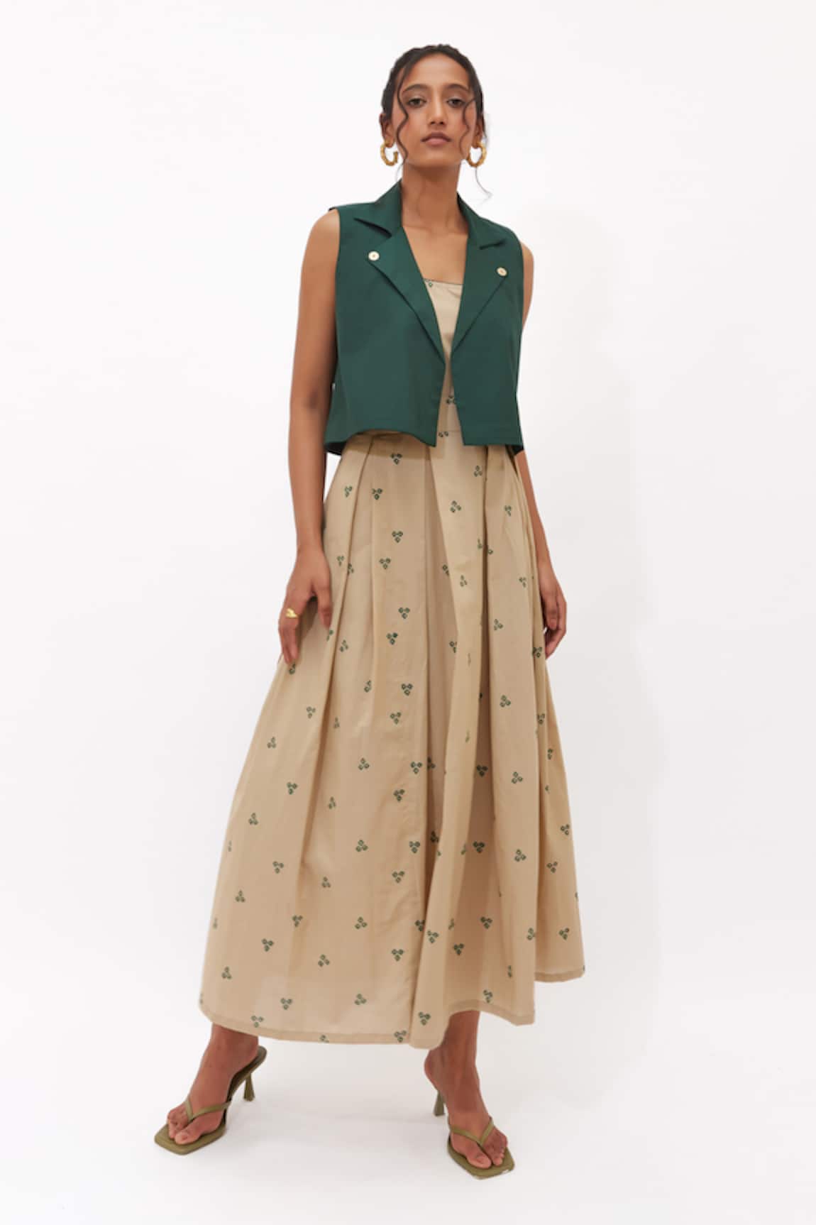 Aapro Selva Multi Colour Hand Block Printed Dress & Jacket 
