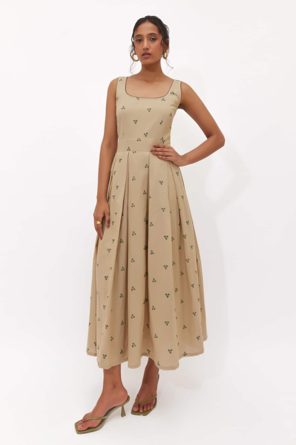 Aapro Selva Pleated Hand Block Printed Dress 
