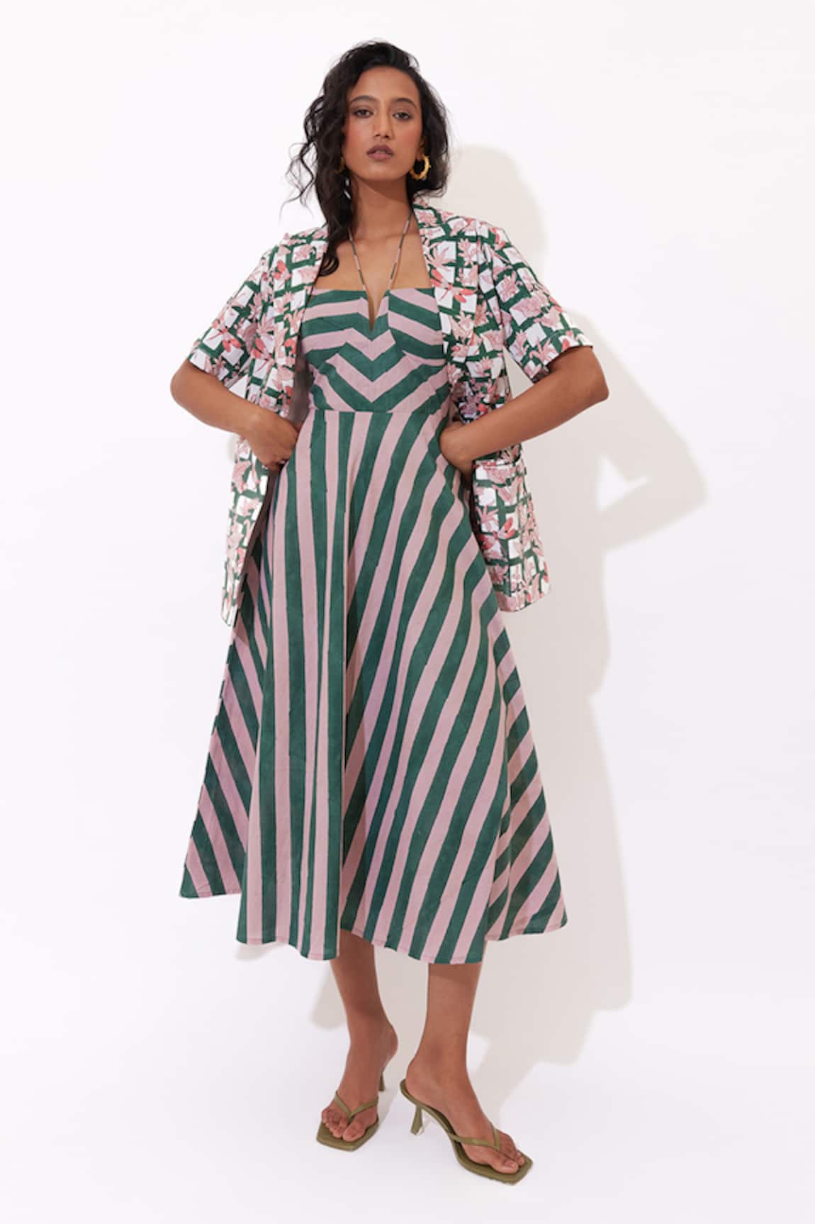 Aapro Junia Multi Colour Fit and Flare Dress & Jacket Set 
