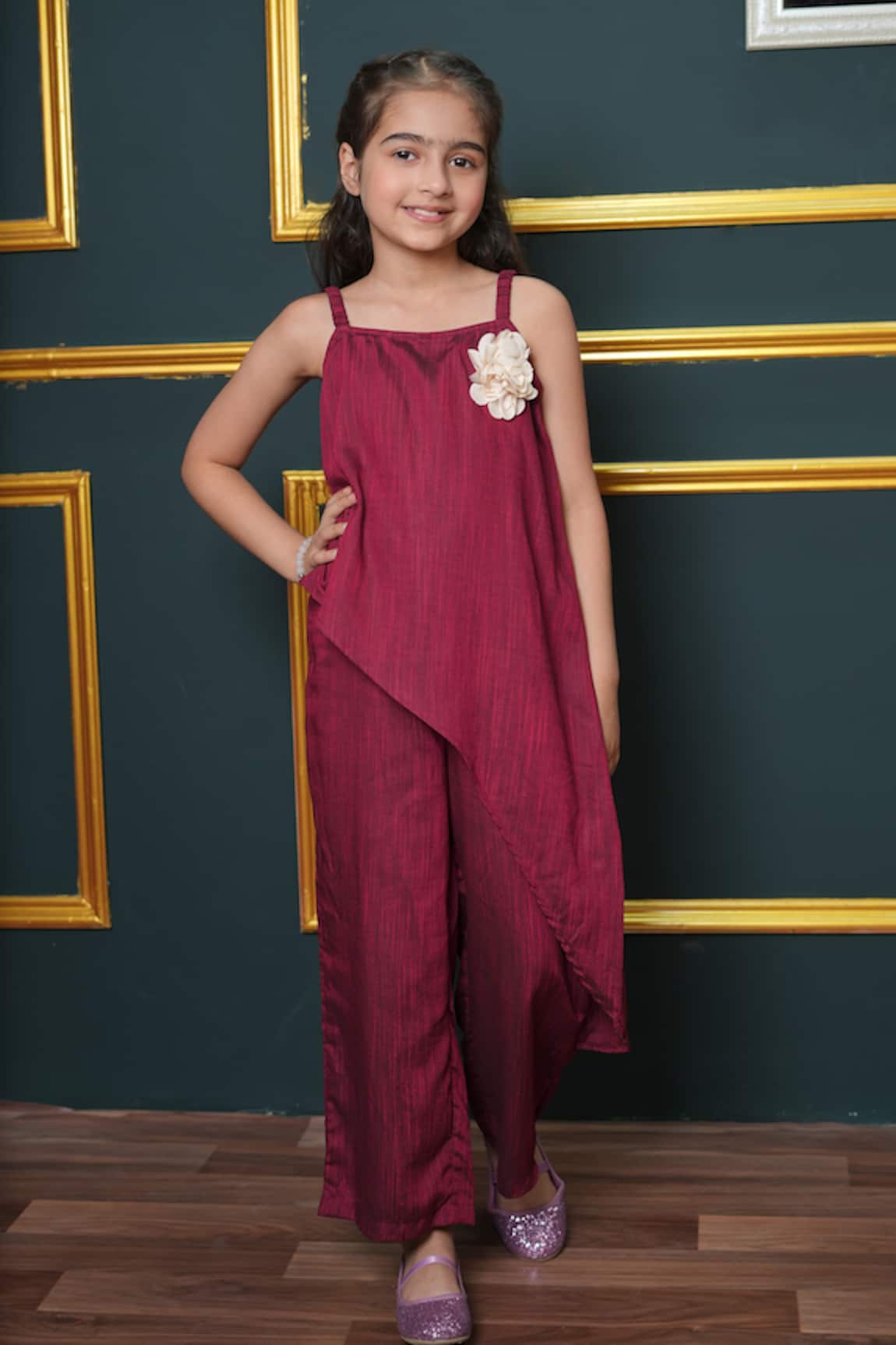 Jelly Jones Maroon Asymmetric Flower Jumpsuit 