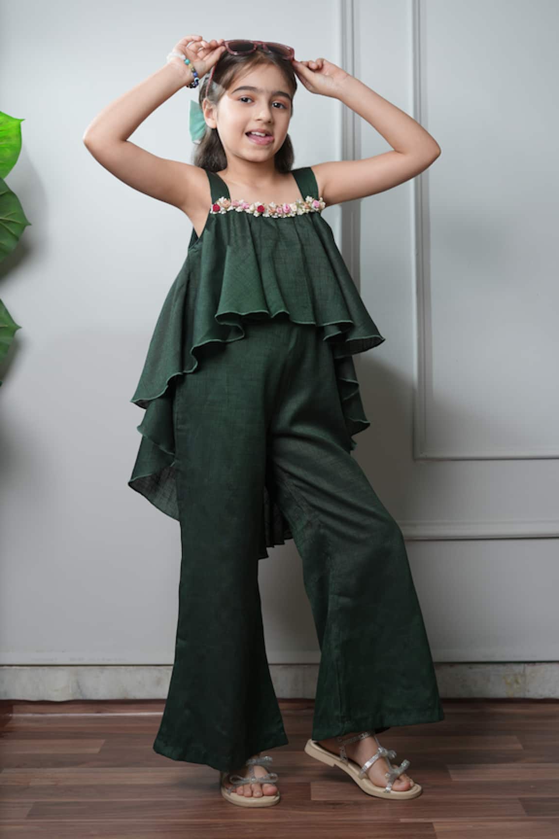 Jelly Jones Green Flower Embellished Jumpsuit 