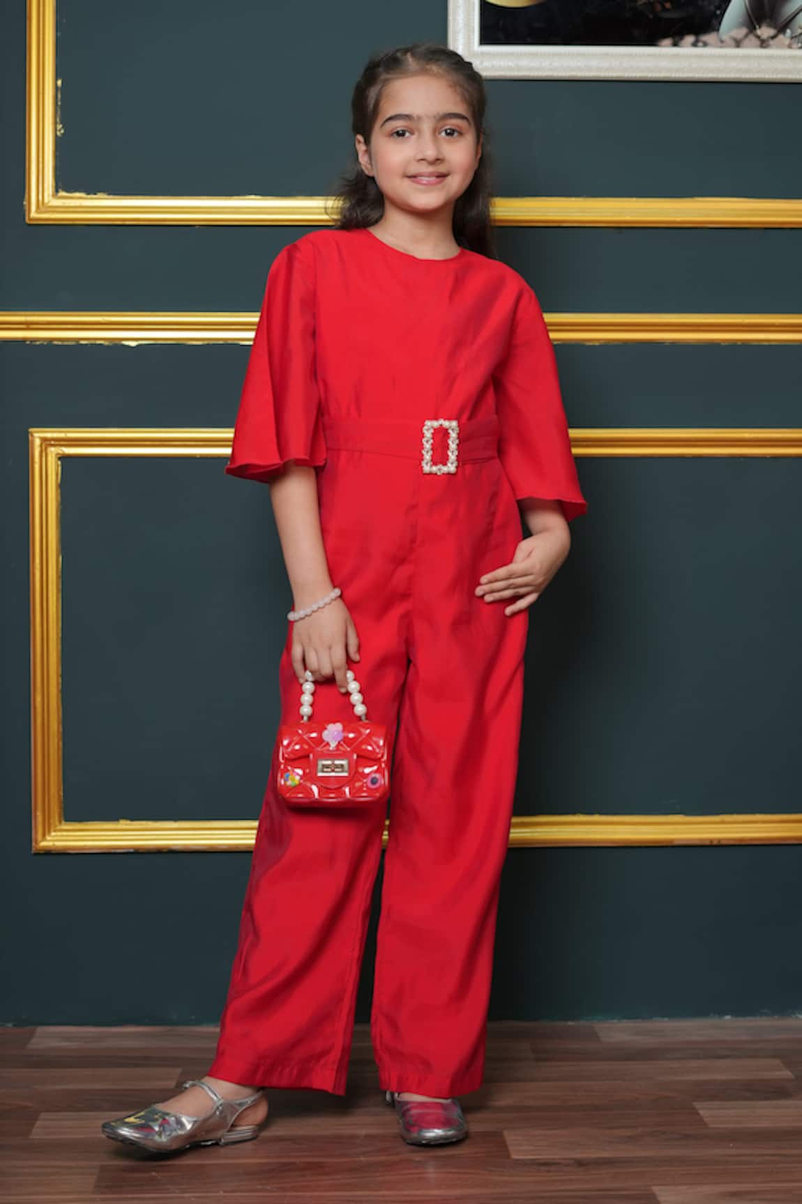 Jelly Jones Embellished Buckle Red Jumpsuit 