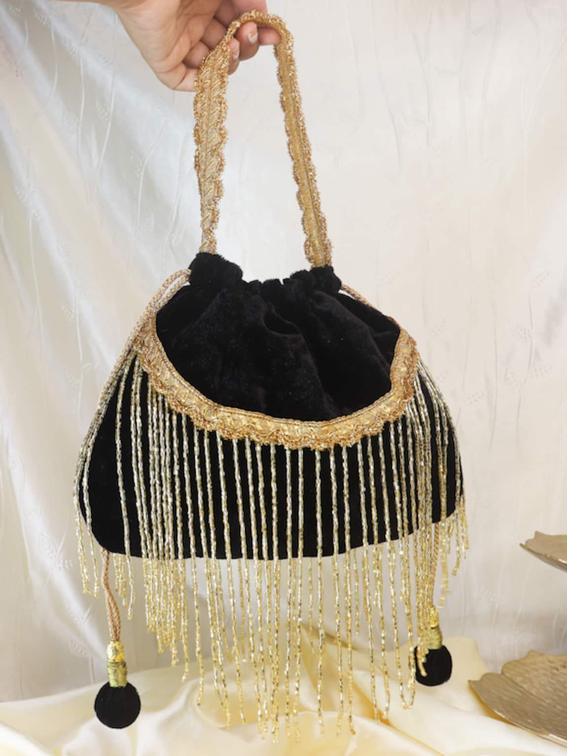 Soho Boho Studio By Aarti Thakur Black Velvet Potli Bag