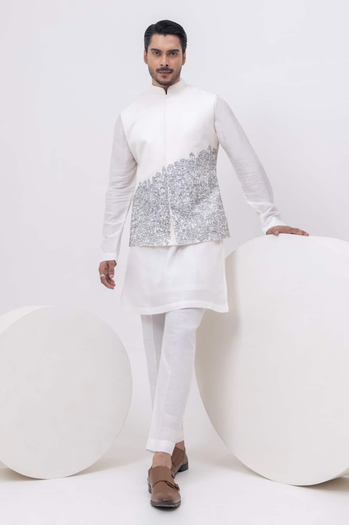 Kaka Calcutta Building Nehru Jacket With Kurta & Pant Set 