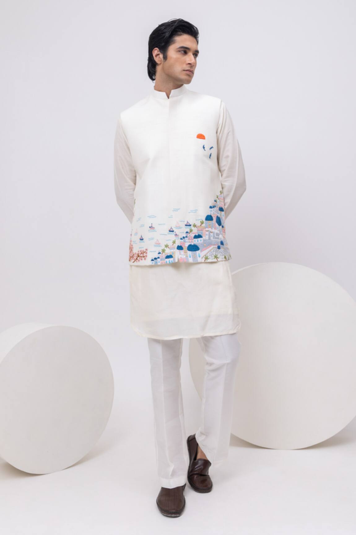 Kaka Calcutta Greece Nehru Jacket With Kurta & Pant Set 