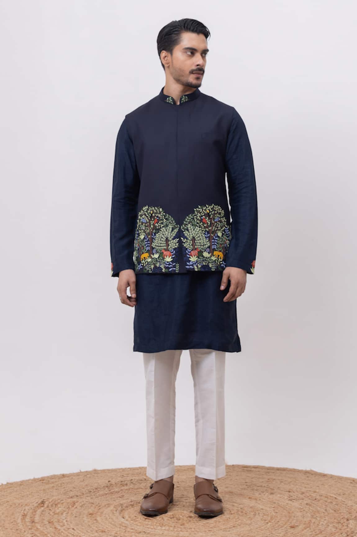 Kaka Calcutta Jungle Nehru Jacket With Kurta & Pant Set 