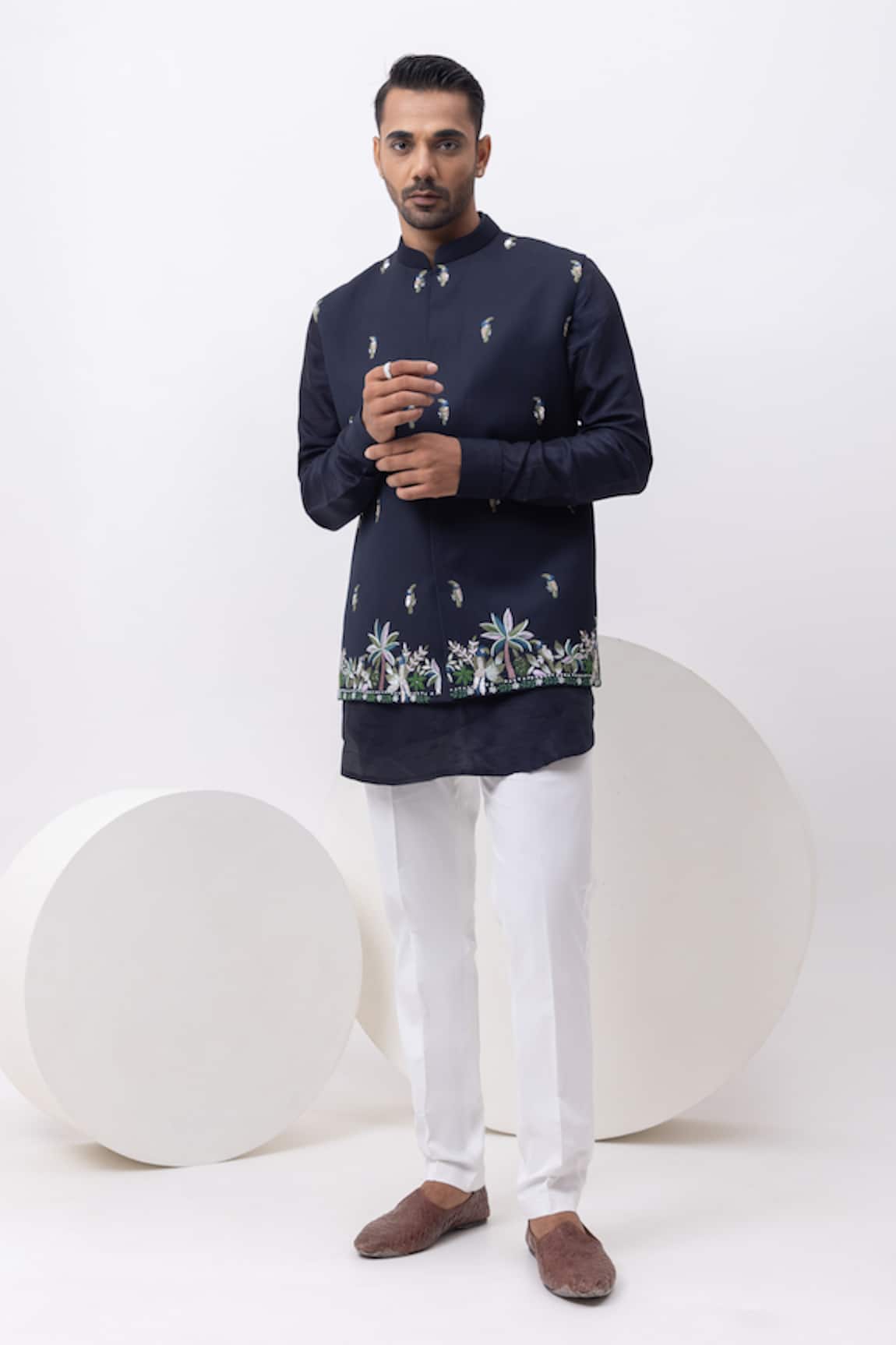 Kaka Calcutta Macow Nehru Jacket With Kurta & Pant Set 