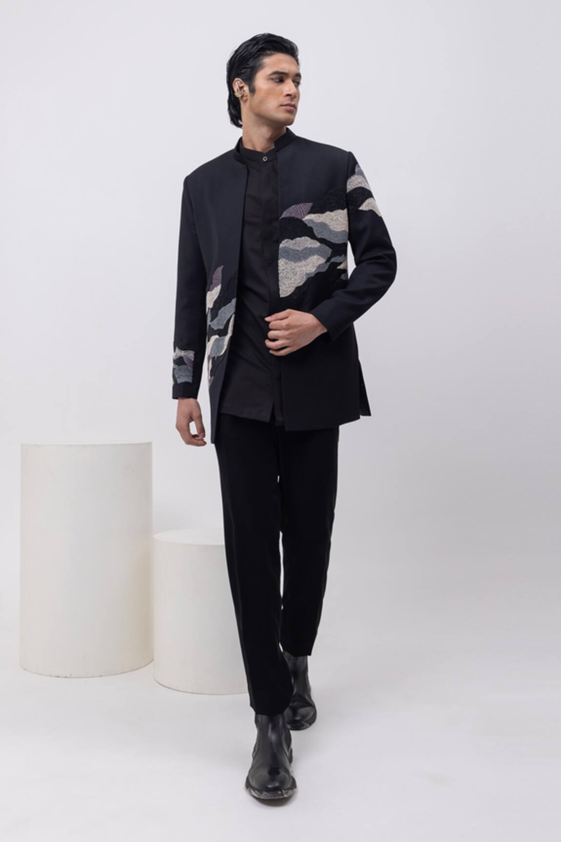 Kaka Calcutta Water Open Jacket Kurta Set With Trousers 