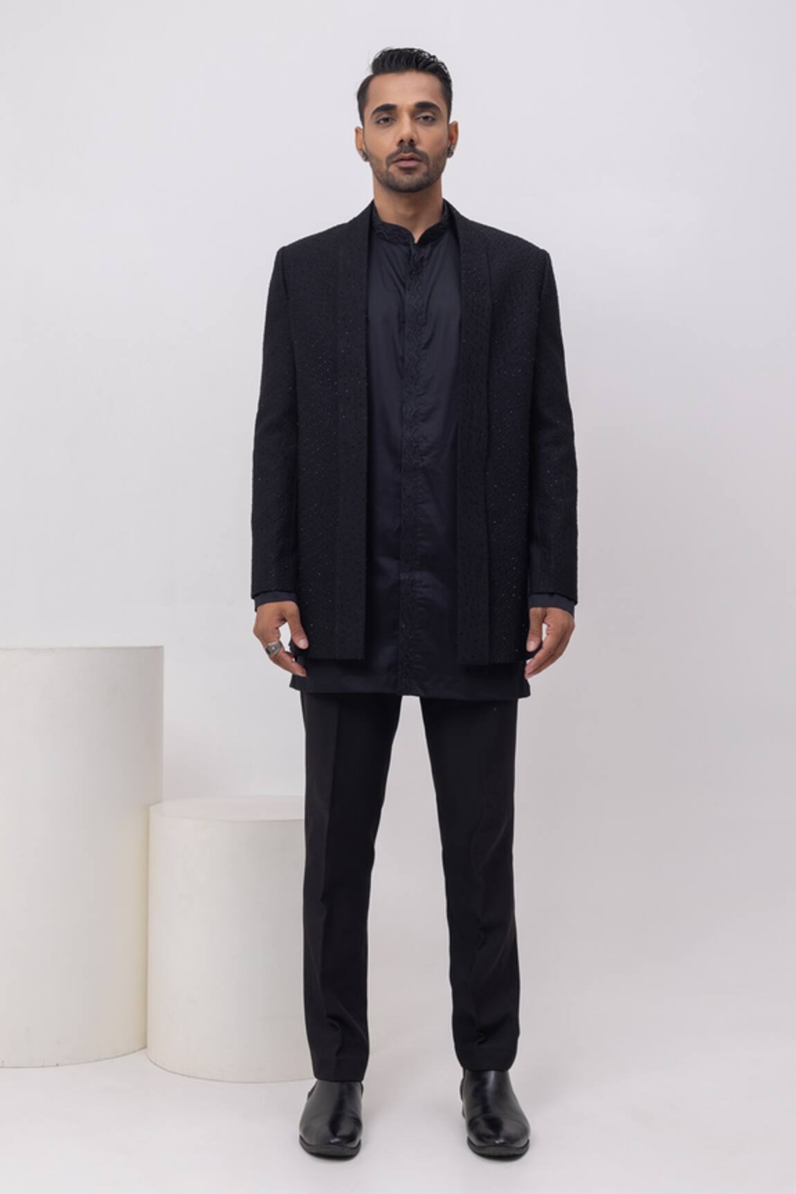 Kaka Calcutta Arrow Threads Short Open Jacket Trouser Set 