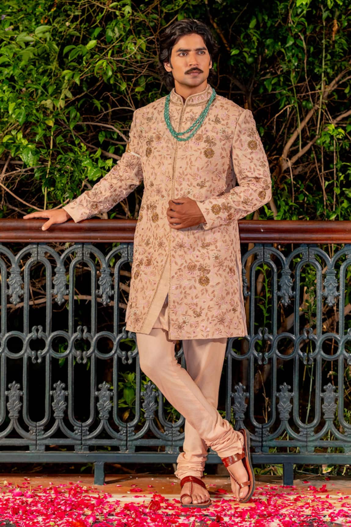 Nafs Floral Embroidered Matka Silk Sherwani Set 